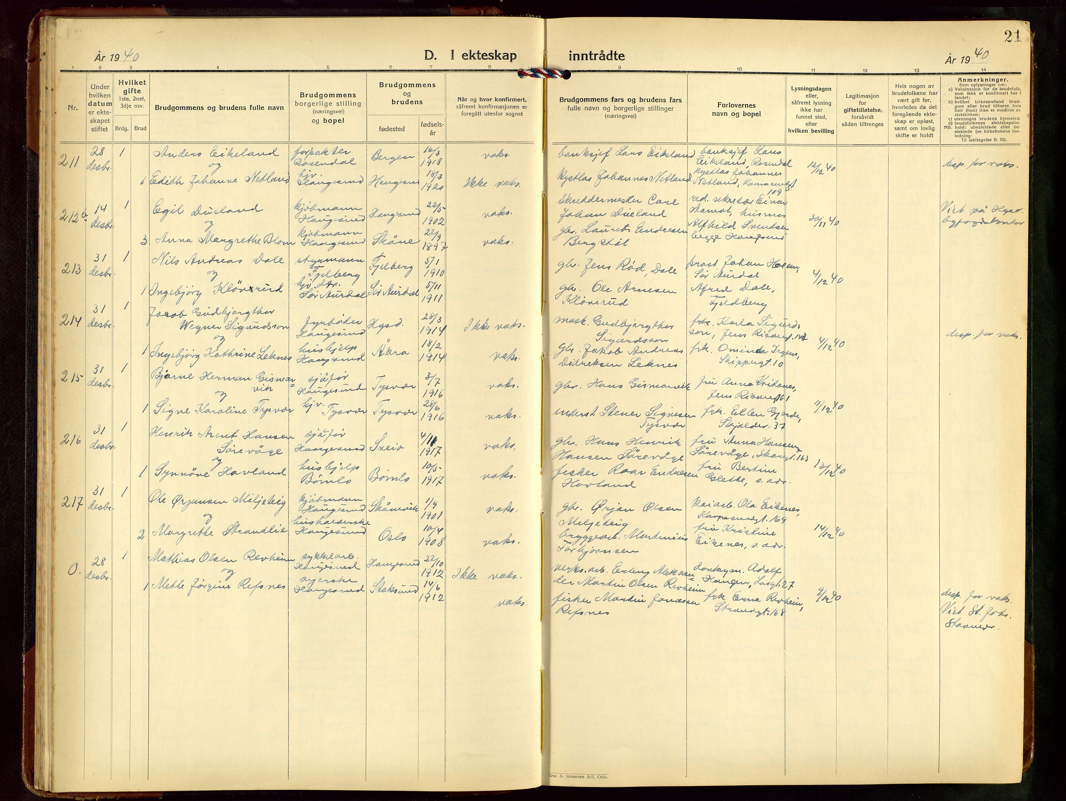 Haugesund sokneprestkontor, AV/SAST-A -101863/H/Ha/Hab/L0014: Parish register (copy) no. B 14, 1940-1952, p. 21