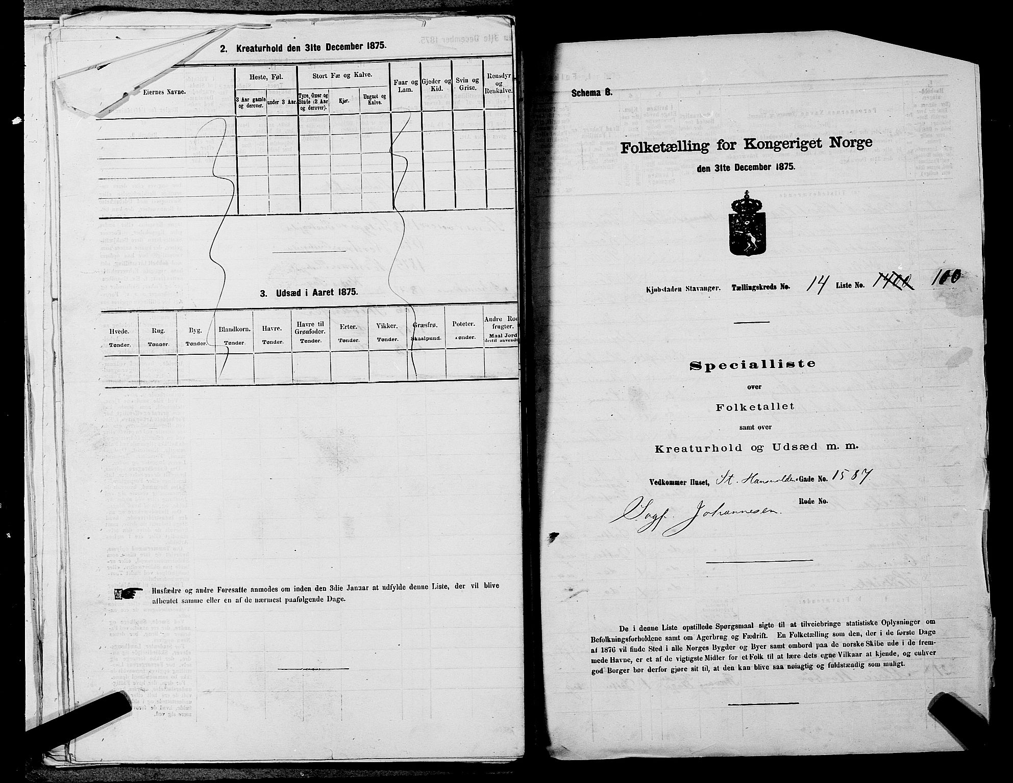 SAST, 1875 census for 1103 Stavanger, 1875, p. 2940