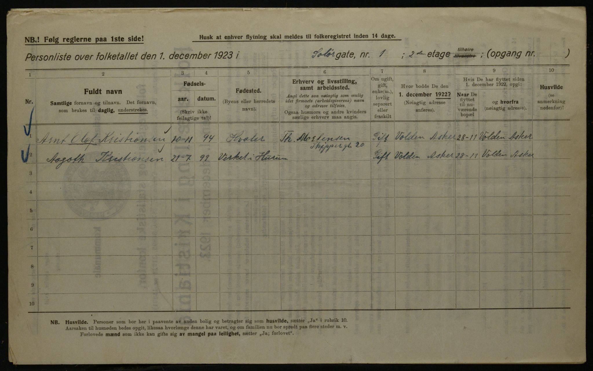 OBA, Municipal Census 1923 for Kristiania, 1923, p. 109833