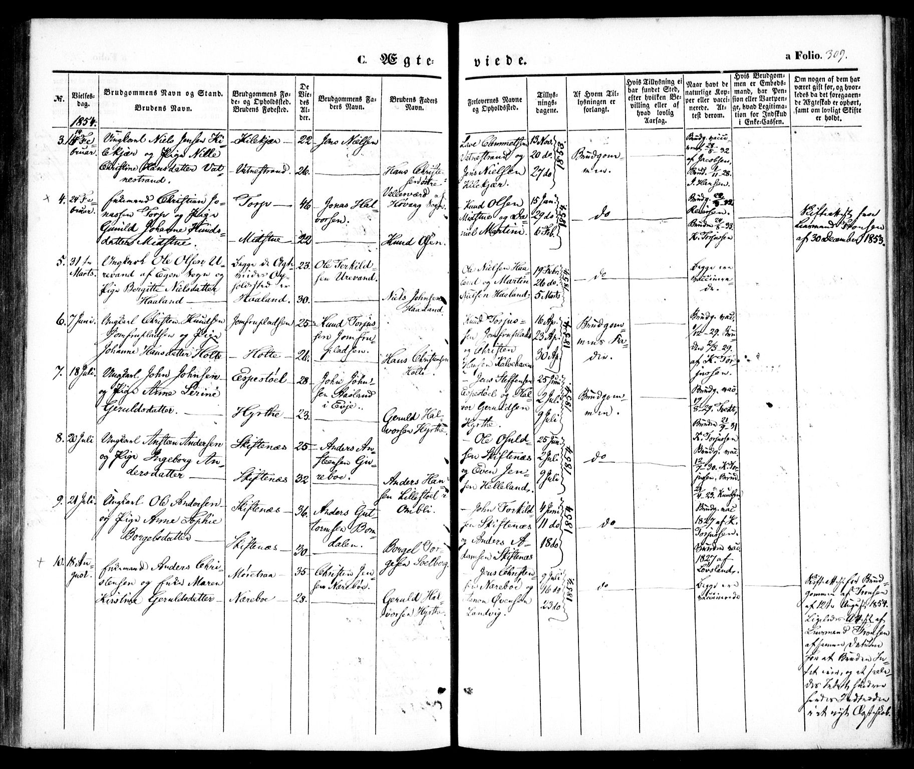 Hommedal sokneprestkontor, AV/SAK-1111-0023/F/Fa/Fab/L0004: Parish register (official) no. A 4, 1848-1860, p. 309