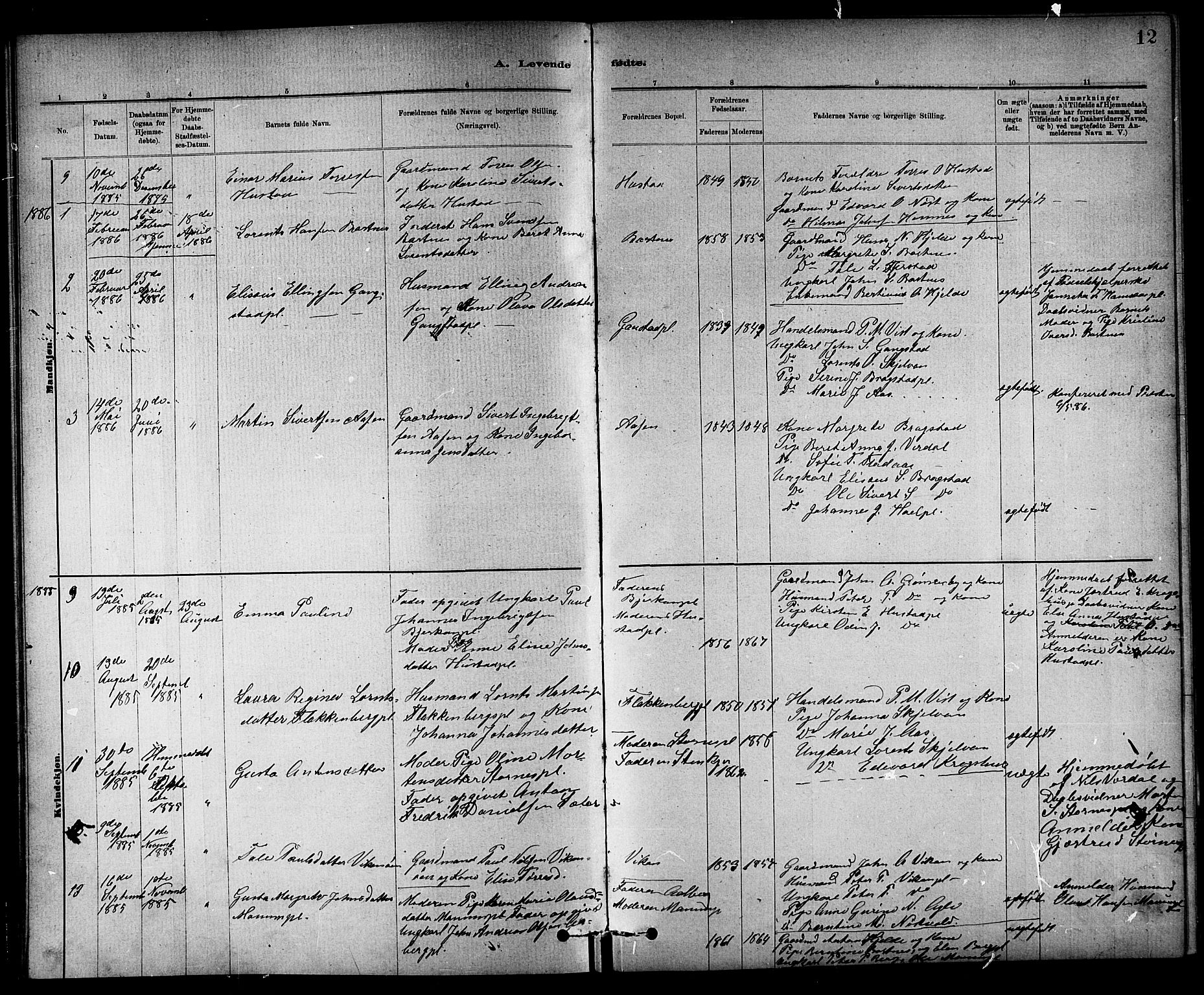 Ministerialprotokoller, klokkerbøker og fødselsregistre - Nord-Trøndelag, AV/SAT-A-1458/732/L0318: Parish register (copy) no. 732C02, 1881-1911, p. 12