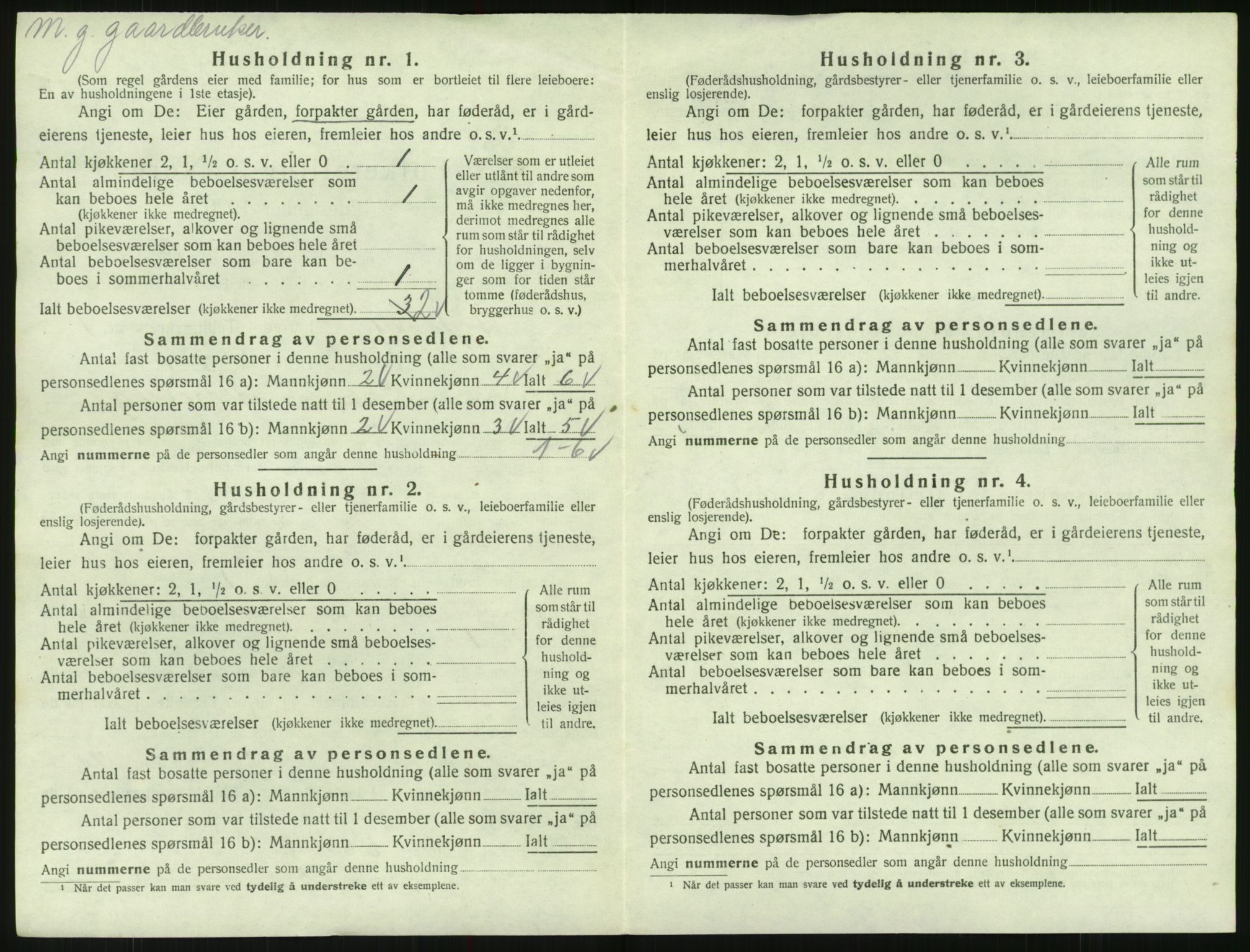 SAK, 1920 census for Bygland, 1920, p. 98