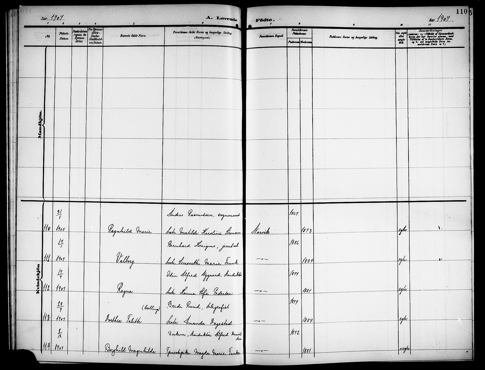 Ministerialprotokoller, klokkerbøker og fødselsregistre - Nordland, AV/SAT-A-1459/871/L1012: Parish register (copy) no. 871C01, 1902-1909, p. 110