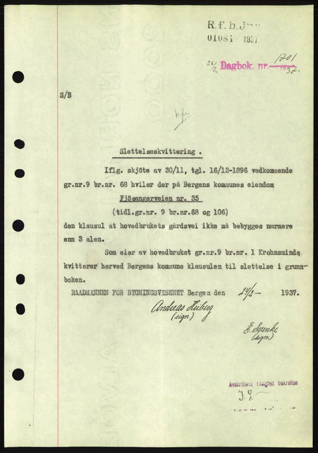 Byfogd og Byskriver i Bergen, SAB/A-3401/03/03Bc/L0004: Mortgage book no. A3-4, 1936-1937, Diary no: : 1701/1937