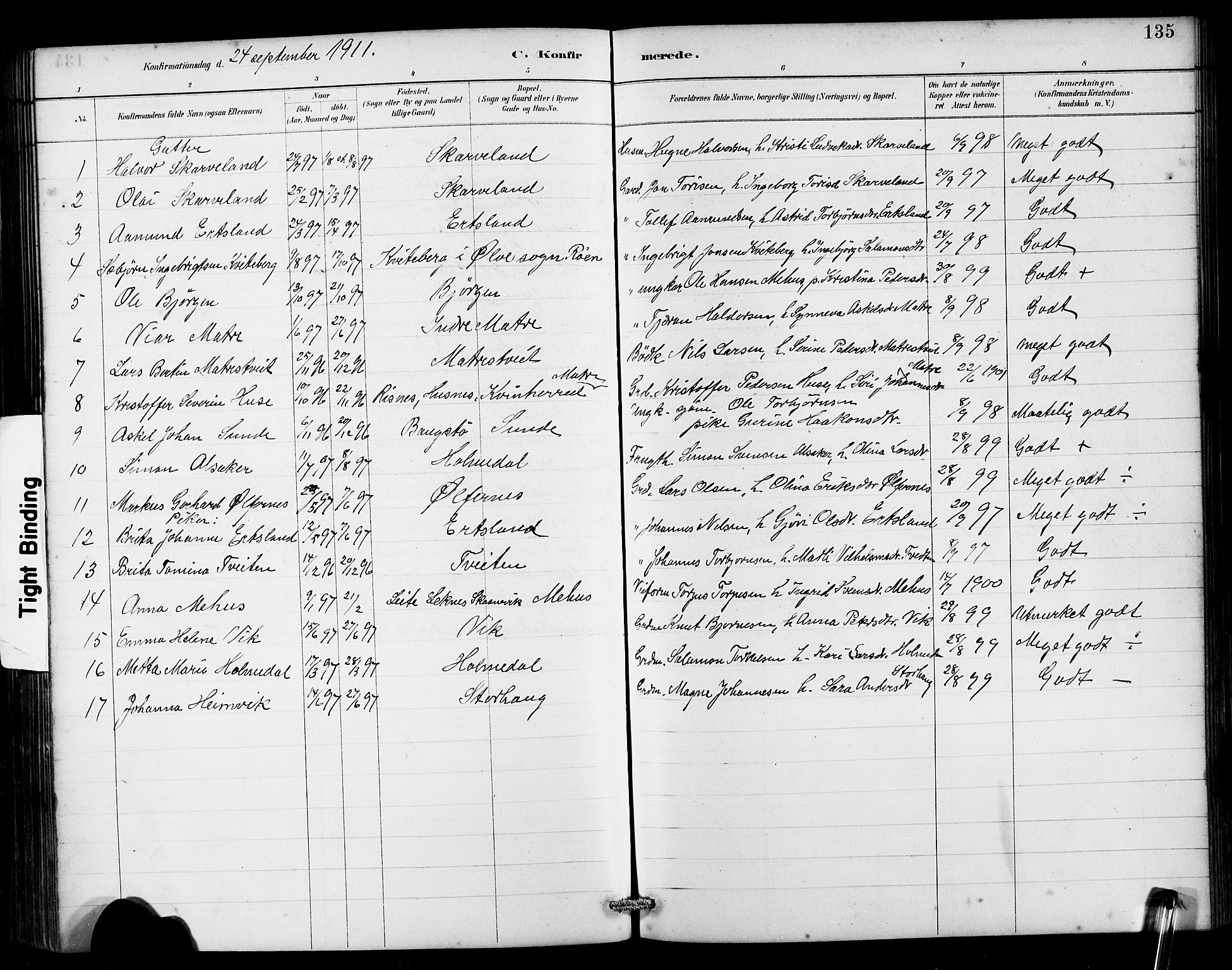 Husnes Sokneprestembete, AV/SAB-A-75901/H/Hab: Parish register (copy) no. B 2, 1884-1914, p. 135