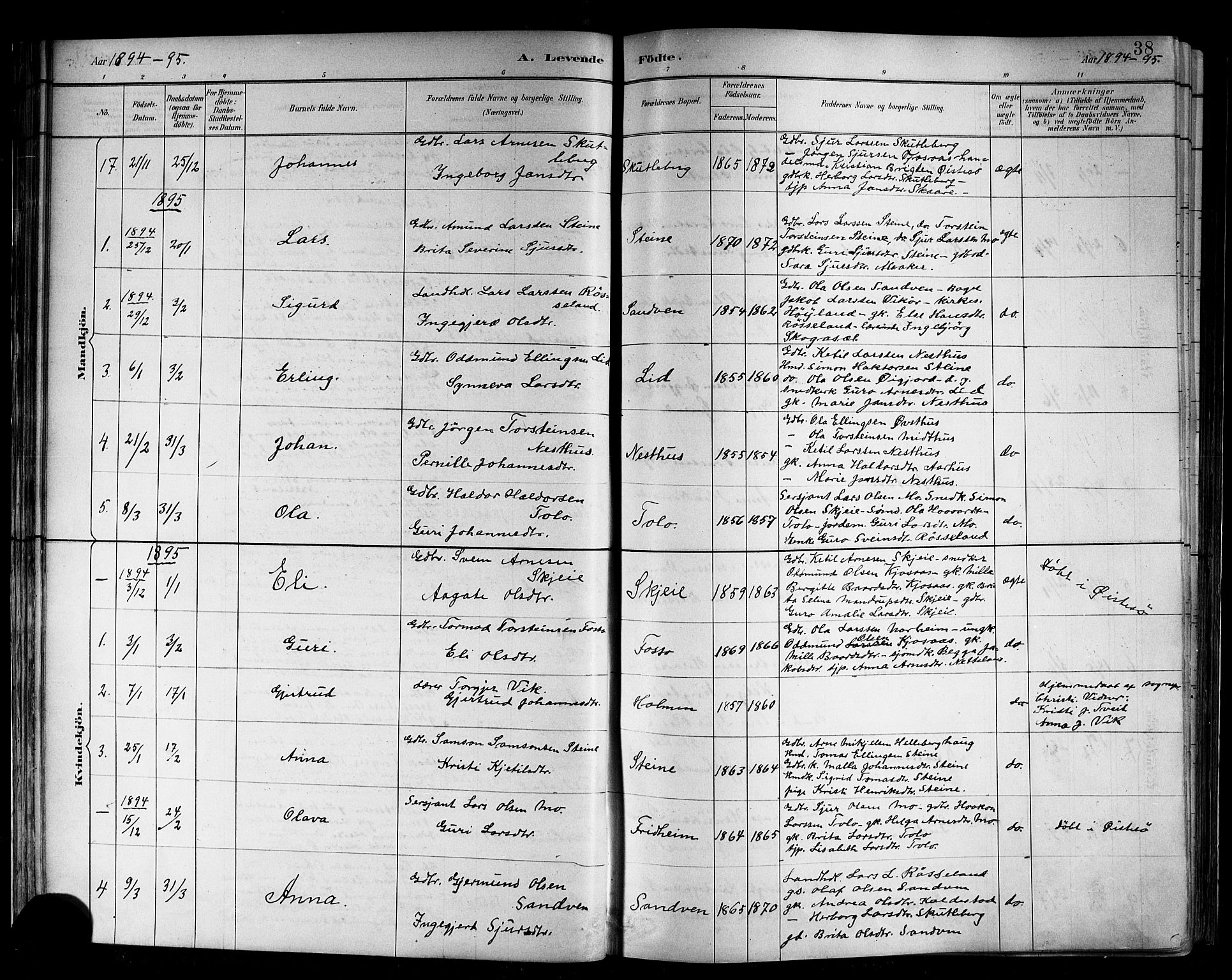 Kvam sokneprestembete, SAB/A-76201/H/Hab: Parish register (copy) no. B 3, 1884-1916, p. 38