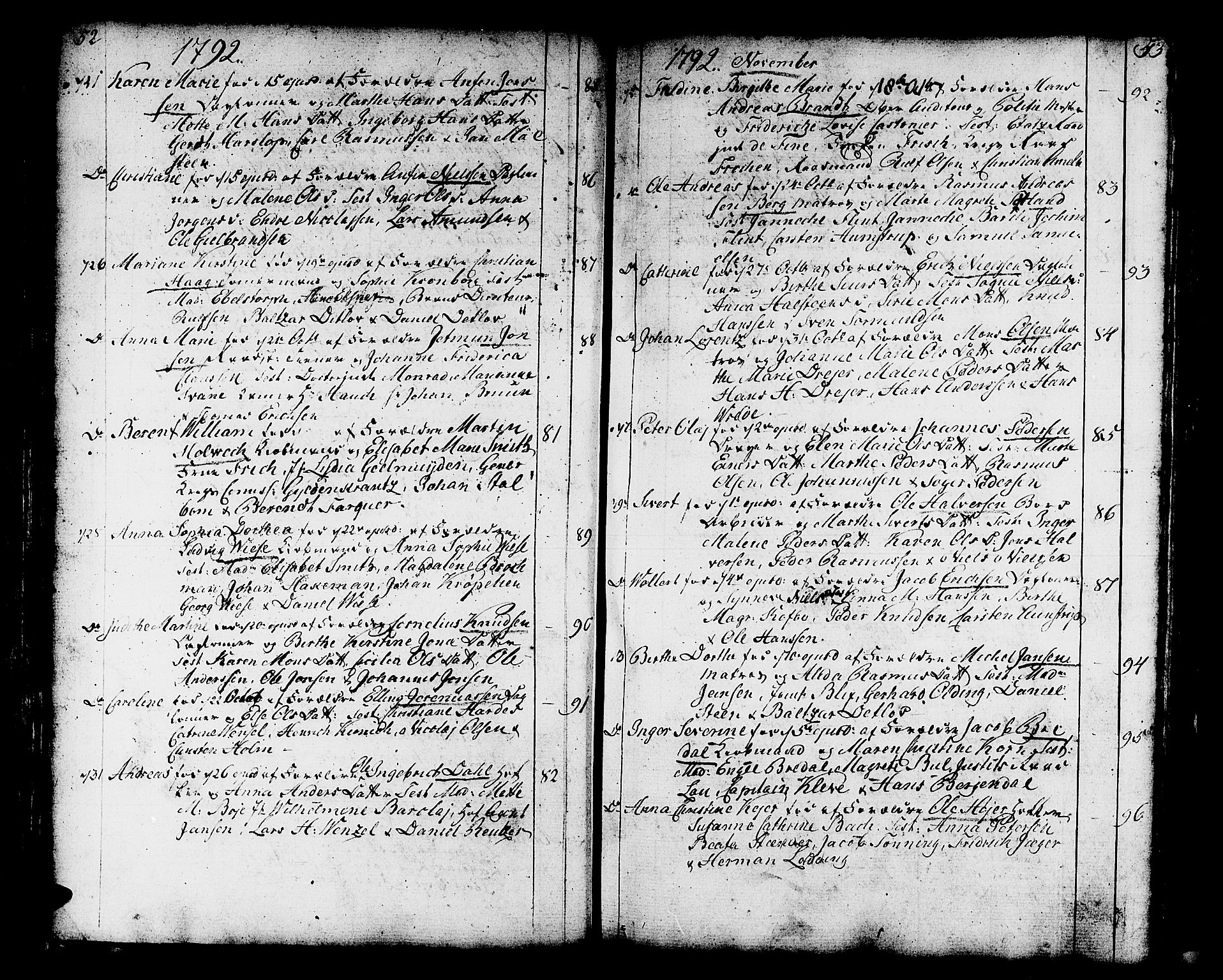Domkirken sokneprestembete, SAB/A-74801/H/Haa/L0004: Parish register (official) no. A 4, 1763-1820, p. 52-53