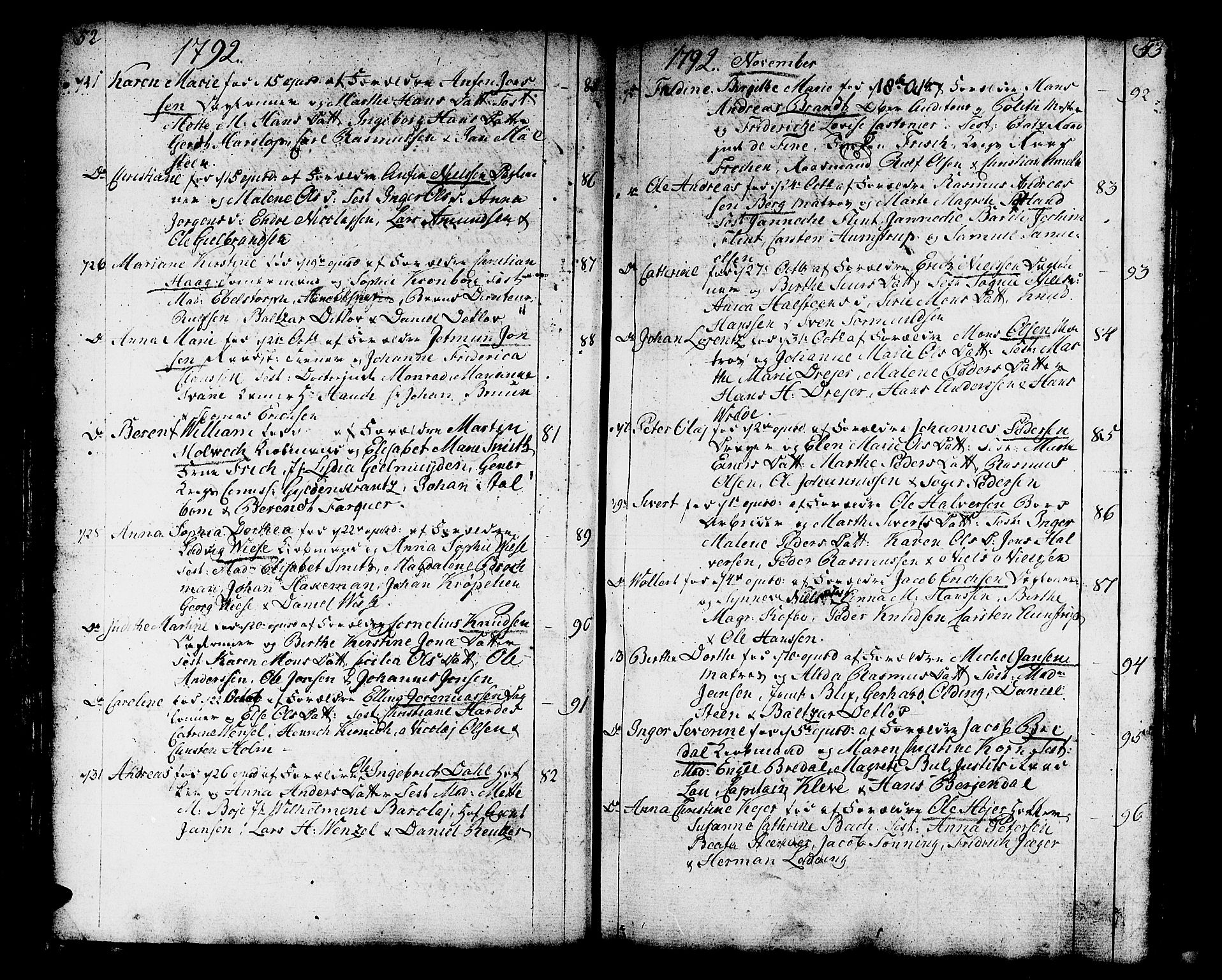 Domkirken sokneprestembete, AV/SAB-A-74801/H/Haa/L0004: Parish register (official) no. A 4, 1763-1820, p. 52-53