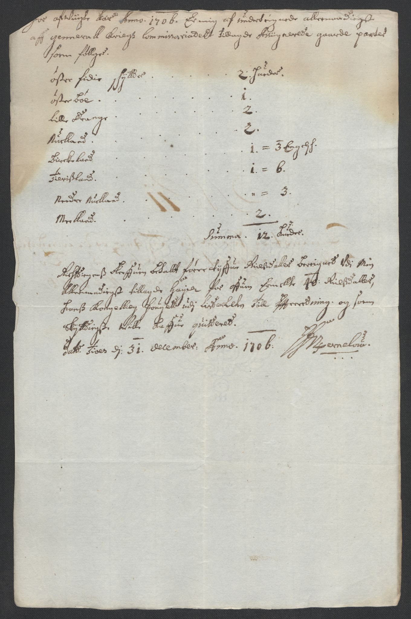 Rentekammeret inntil 1814, Reviderte regnskaper, Fogderegnskap, AV/RA-EA-4092/R43/L2551: Fogderegnskap Lista og Mandal, 1705-1709, p. 303