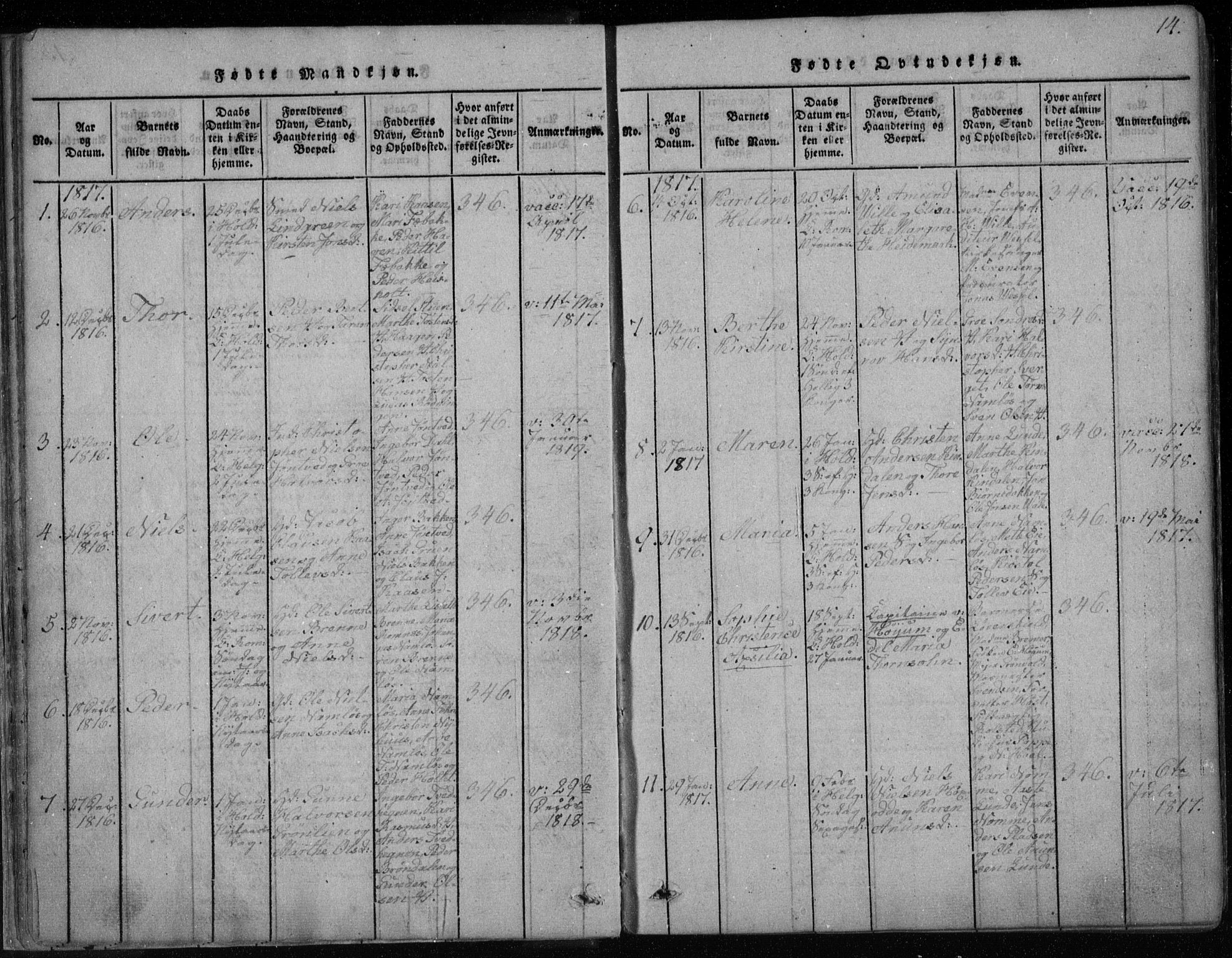 Holla kirkebøker, AV/SAKO-A-272/F/Fa/L0003: Parish register (official) no. 3, 1815-1830, p. 14