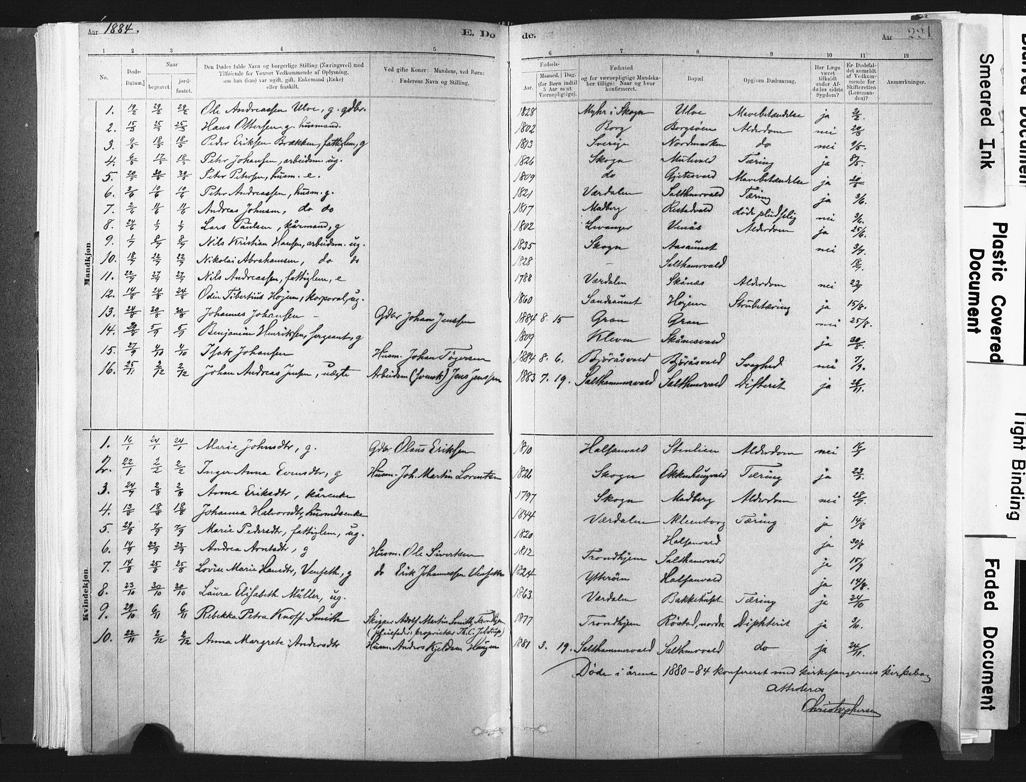 Ministerialprotokoller, klokkerbøker og fødselsregistre - Nord-Trøndelag, AV/SAT-A-1458/721/L0207: Parish register (official) no. 721A02, 1880-1911, p. 221