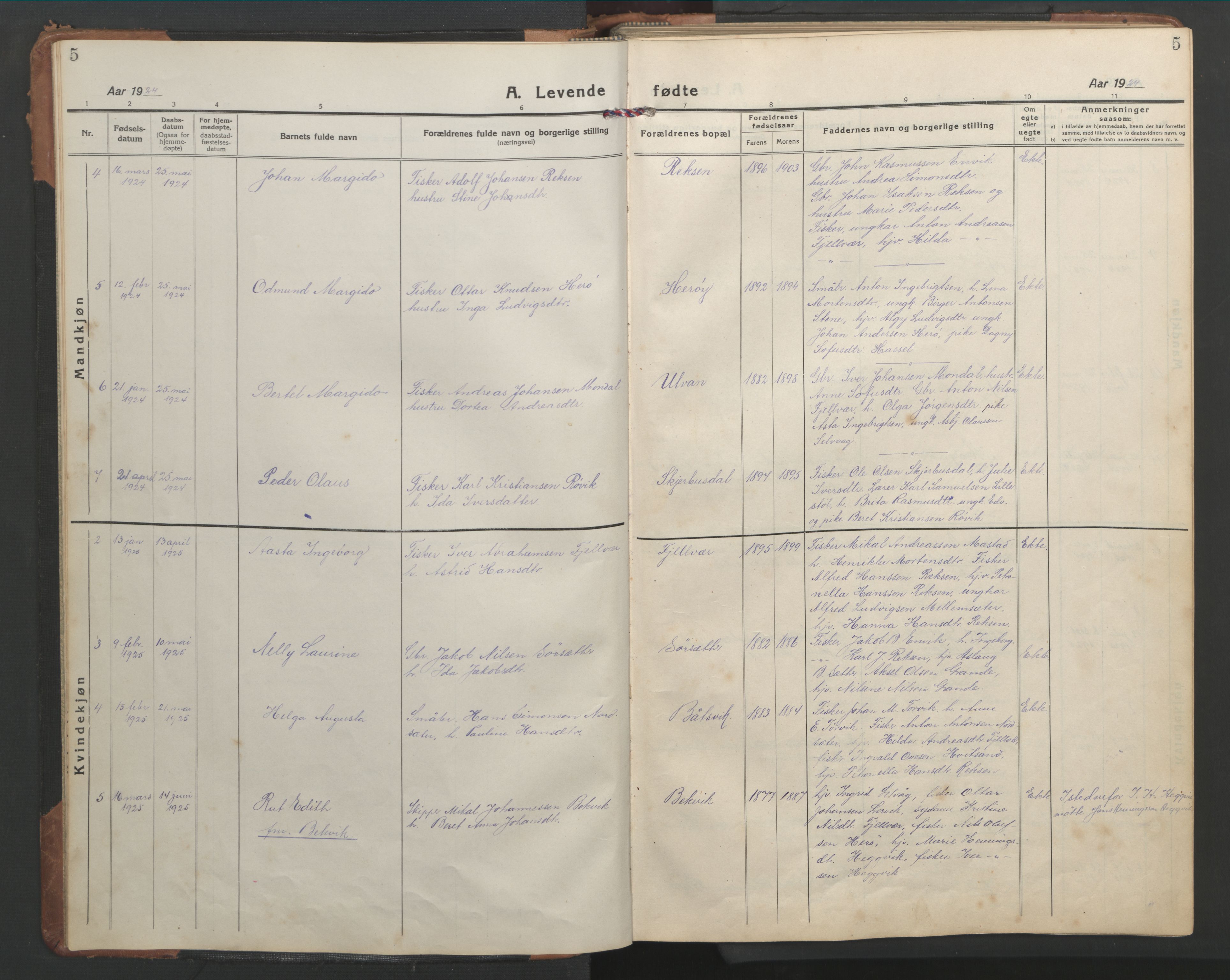 Ministerialprotokoller, klokkerbøker og fødselsregistre - Sør-Trøndelag, SAT/A-1456/638/L0569: Parish register (copy) no. 638C01, 1923-1961, p. 5