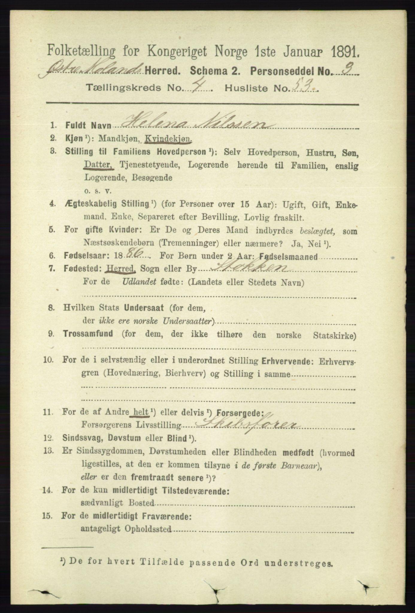 RA, 1891 census for 0918 Austre Moland, 1891, p. 2351