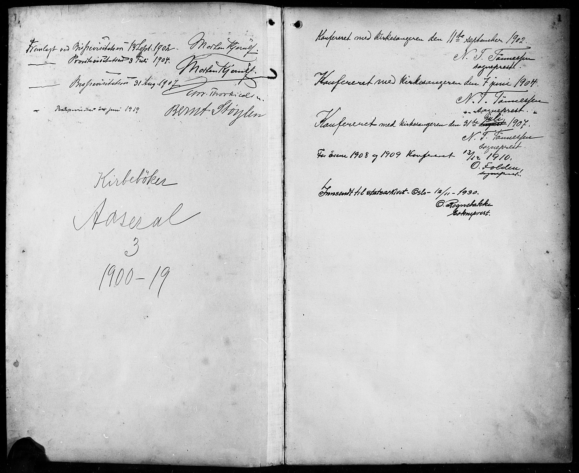 Åseral sokneprestkontor, AV/SAK-1111-0051/F/Fb/L0003: Parish register (copy) no. B 3, 1900-1919, p. 1