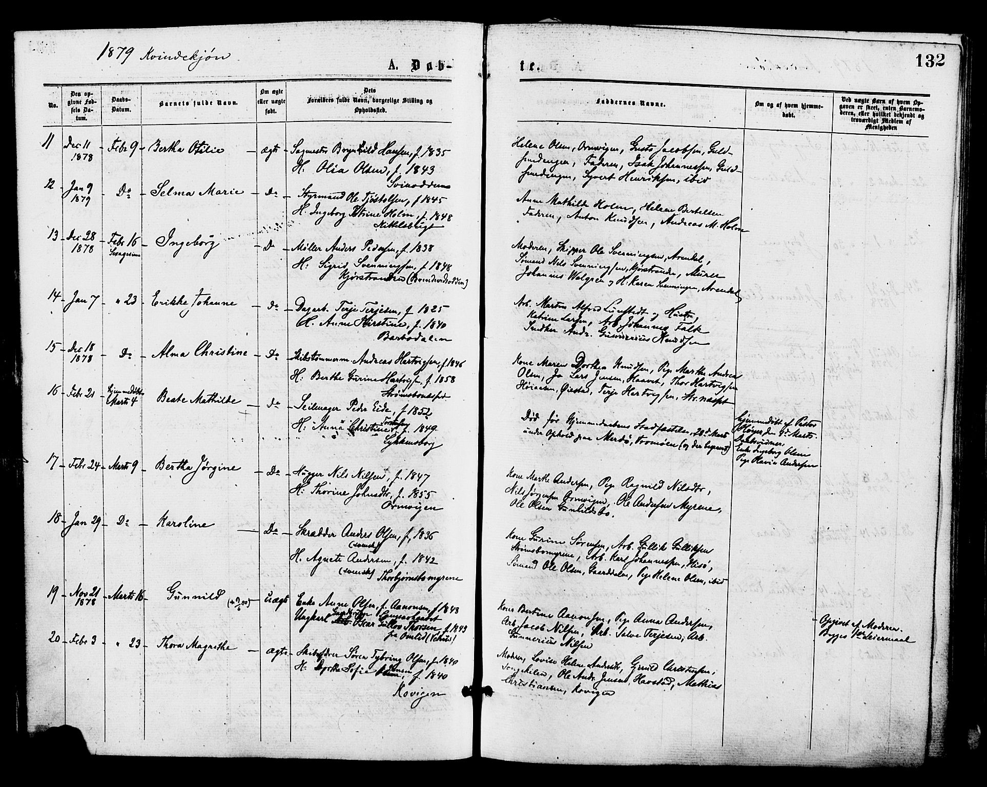 Barbu sokneprestkontor, AV/SAK-1111-0003/F/Fa/L0001: Parish register (official) no. A 1 /1, 1878-1883, p. 132