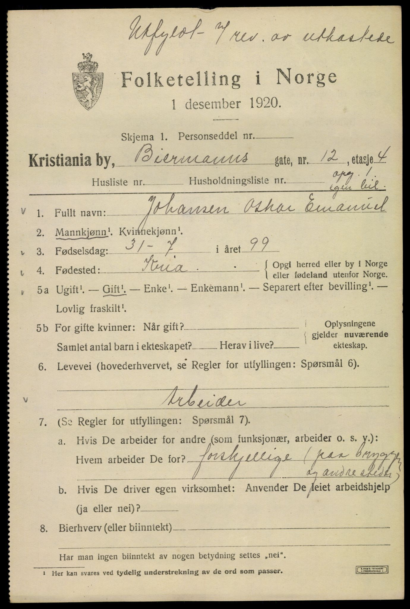 SAO, 1920 census for Kristiania, 1920, p. 155959