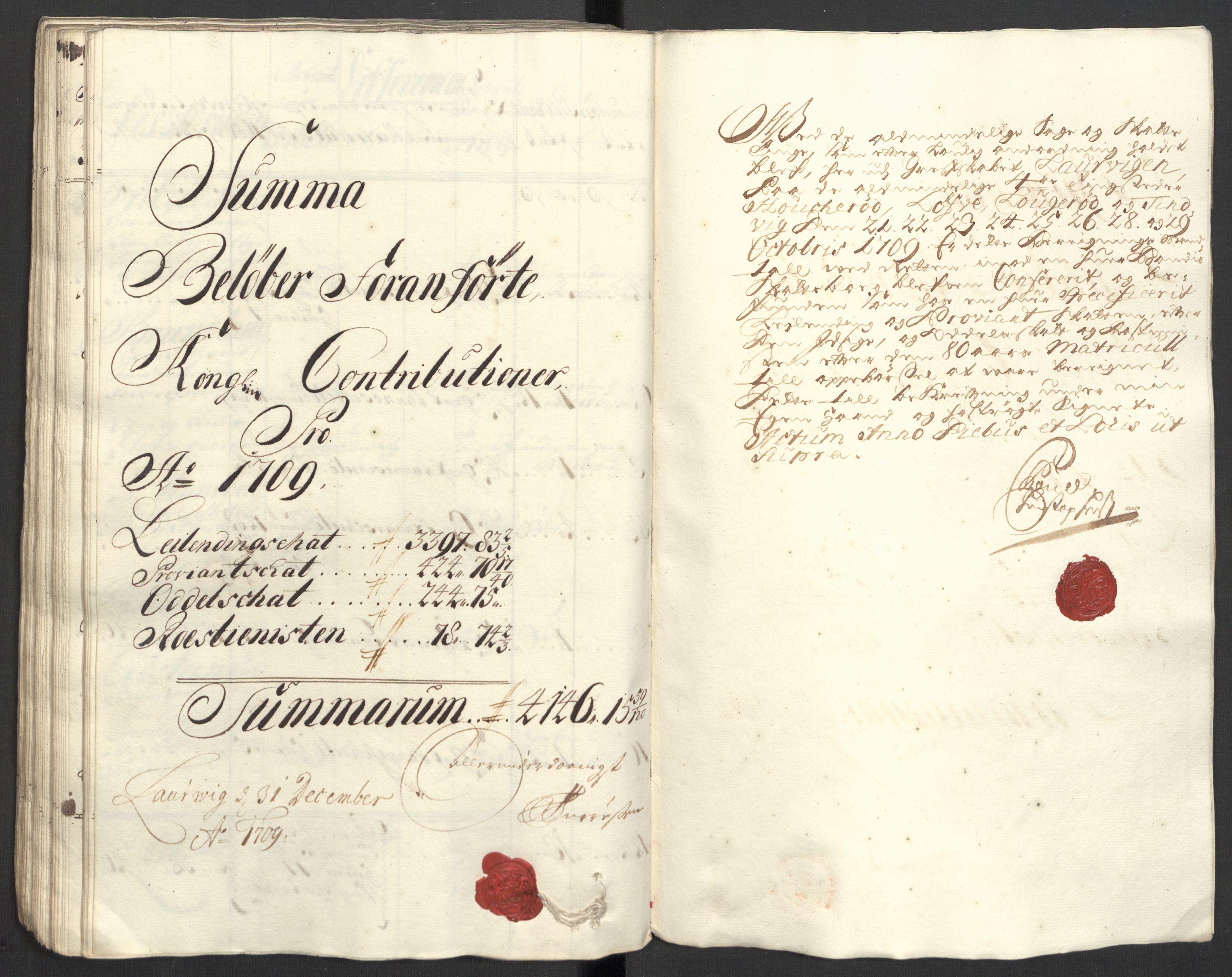 Rentekammeret inntil 1814, Reviderte regnskaper, Fogderegnskap, RA/EA-4092/R33/L1981: Fogderegnskap Larvik grevskap, 1709-1710, p. 138