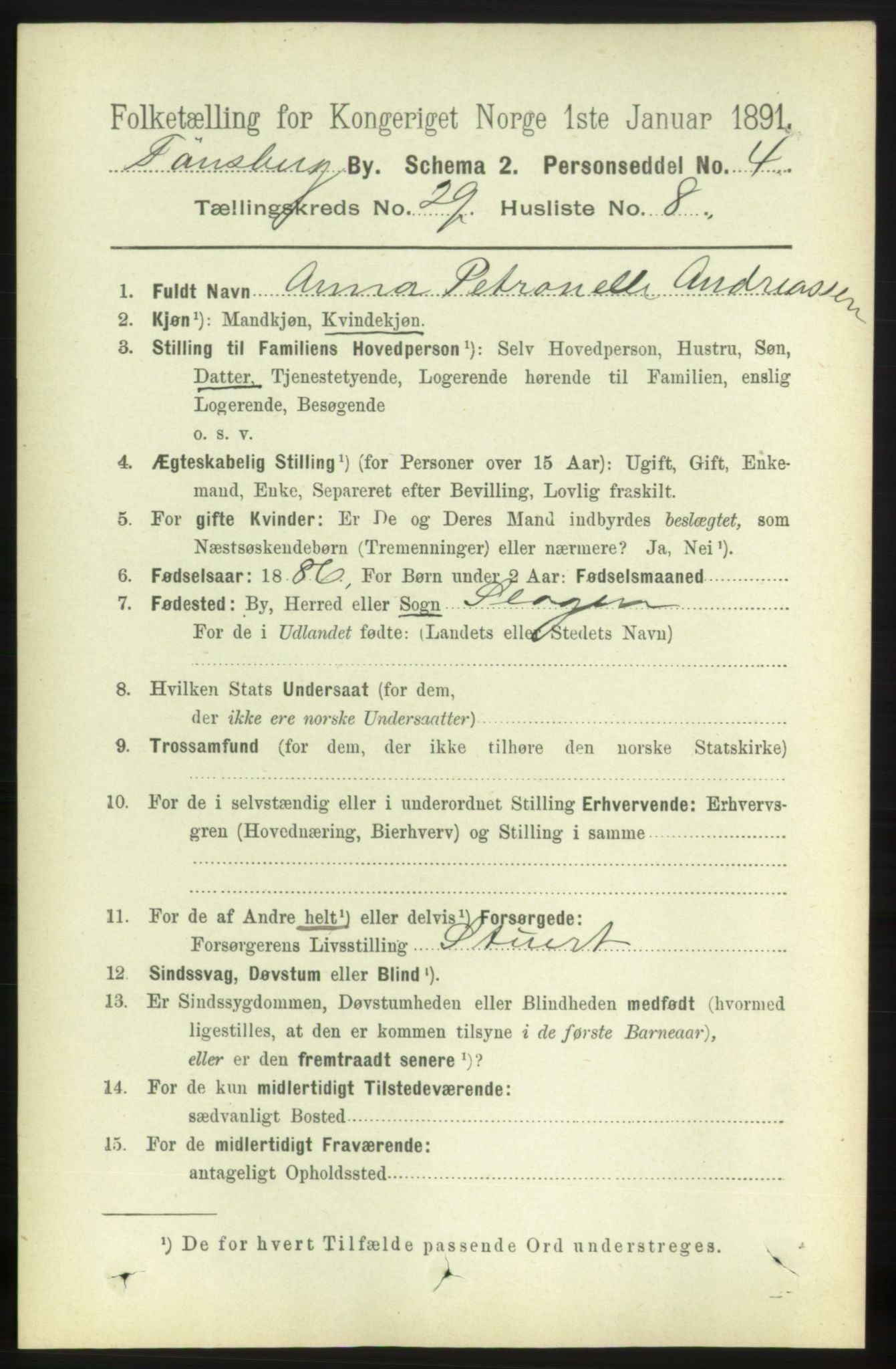 RA, 1891 census for 0705 Tønsberg, 1891, p. 7166