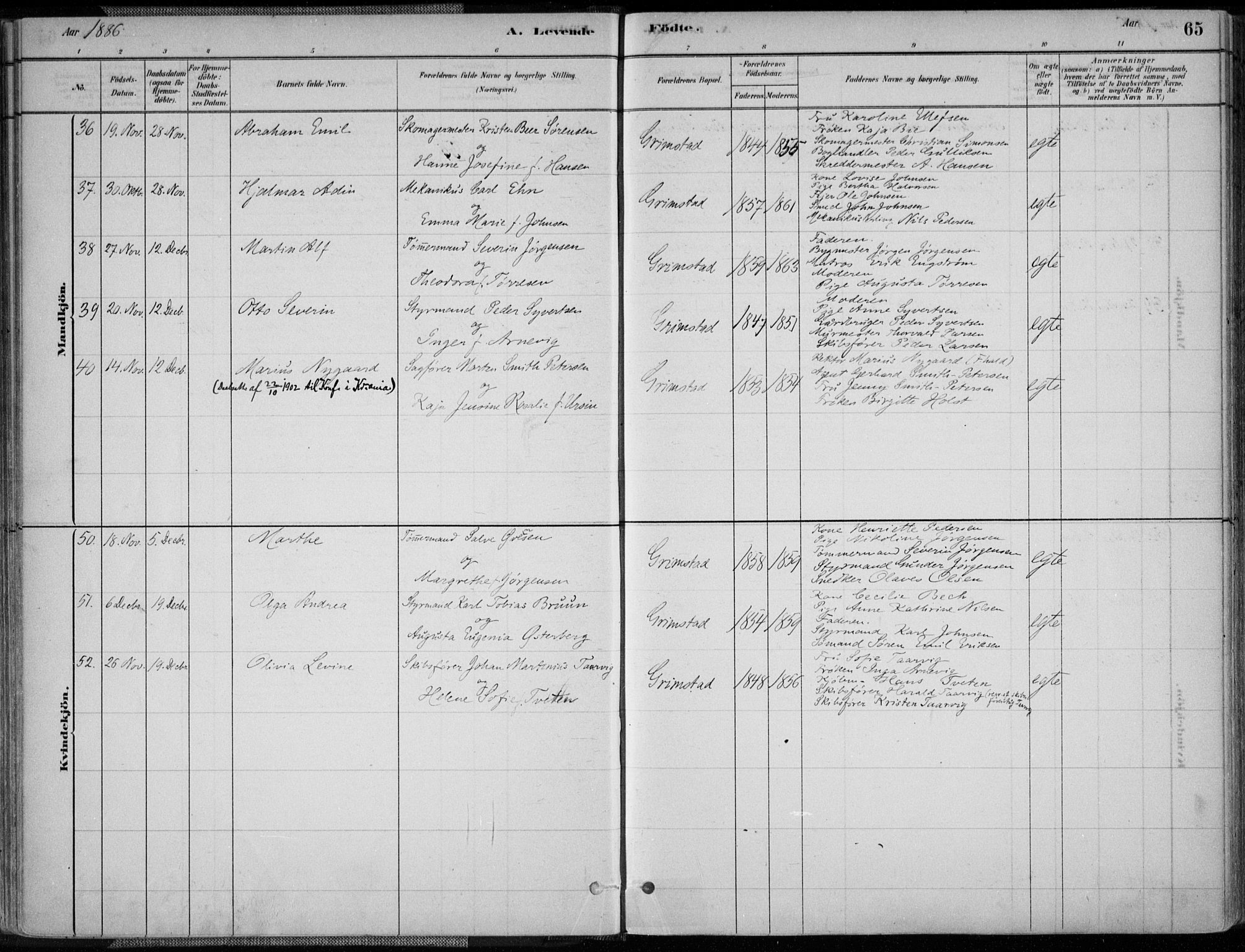 Grimstad sokneprestkontor, AV/SAK-1111-0017/F/Fa/L0003: Parish register (official) no. A 2, 1882-1912, p. 65