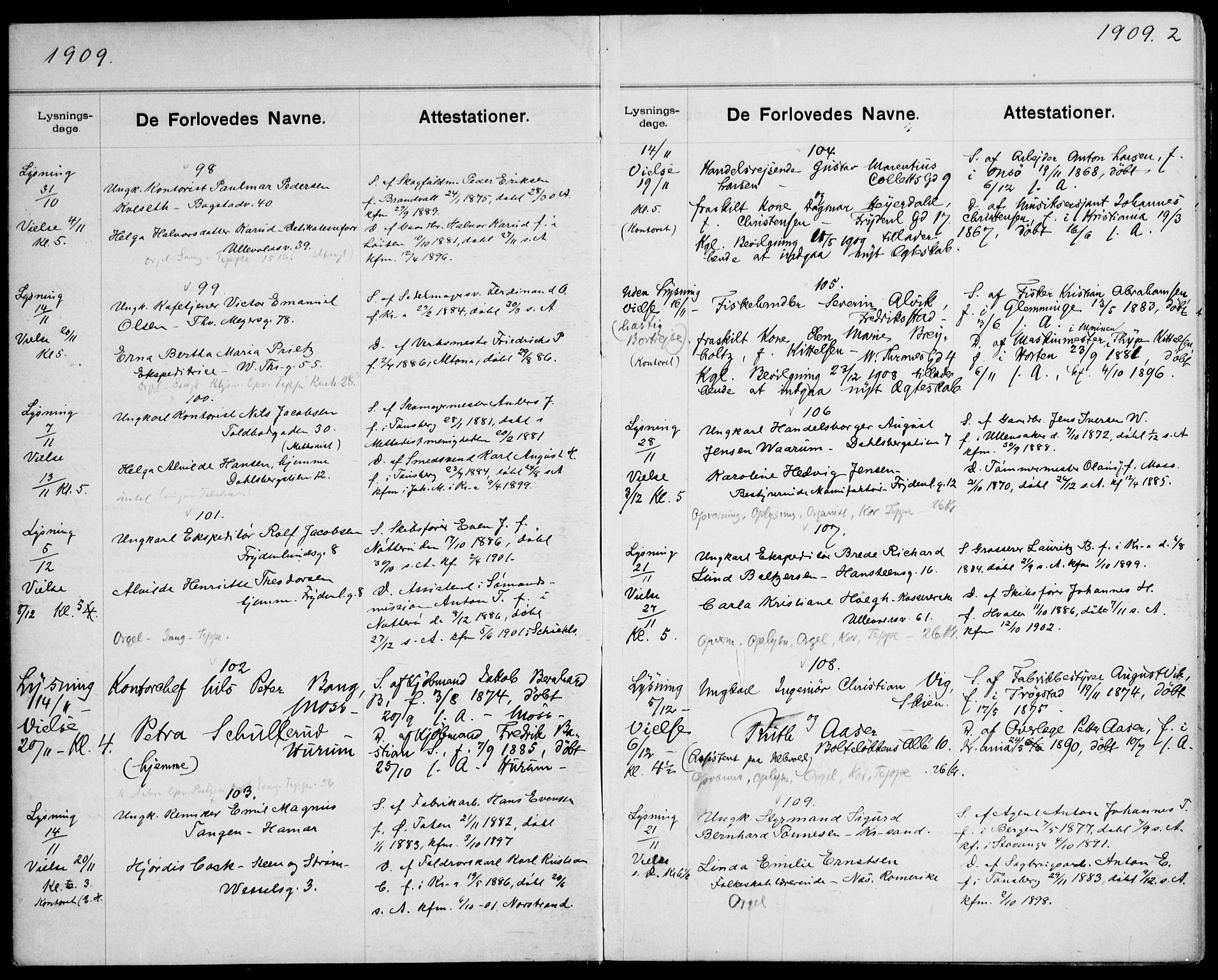 Gamle Aker prestekontor Kirkebøker, AV/SAO-A-10617a/H/L0004: Banns register no. 4, 1909-1918, p. 2