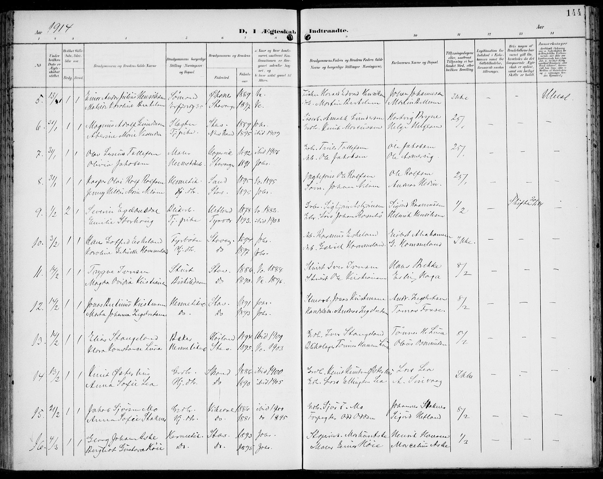 St. Johannes sokneprestkontor, AV/SAST-A-101814/002/B/L0001: Parish register (official) no. A 8, 1899-1917, p. 144