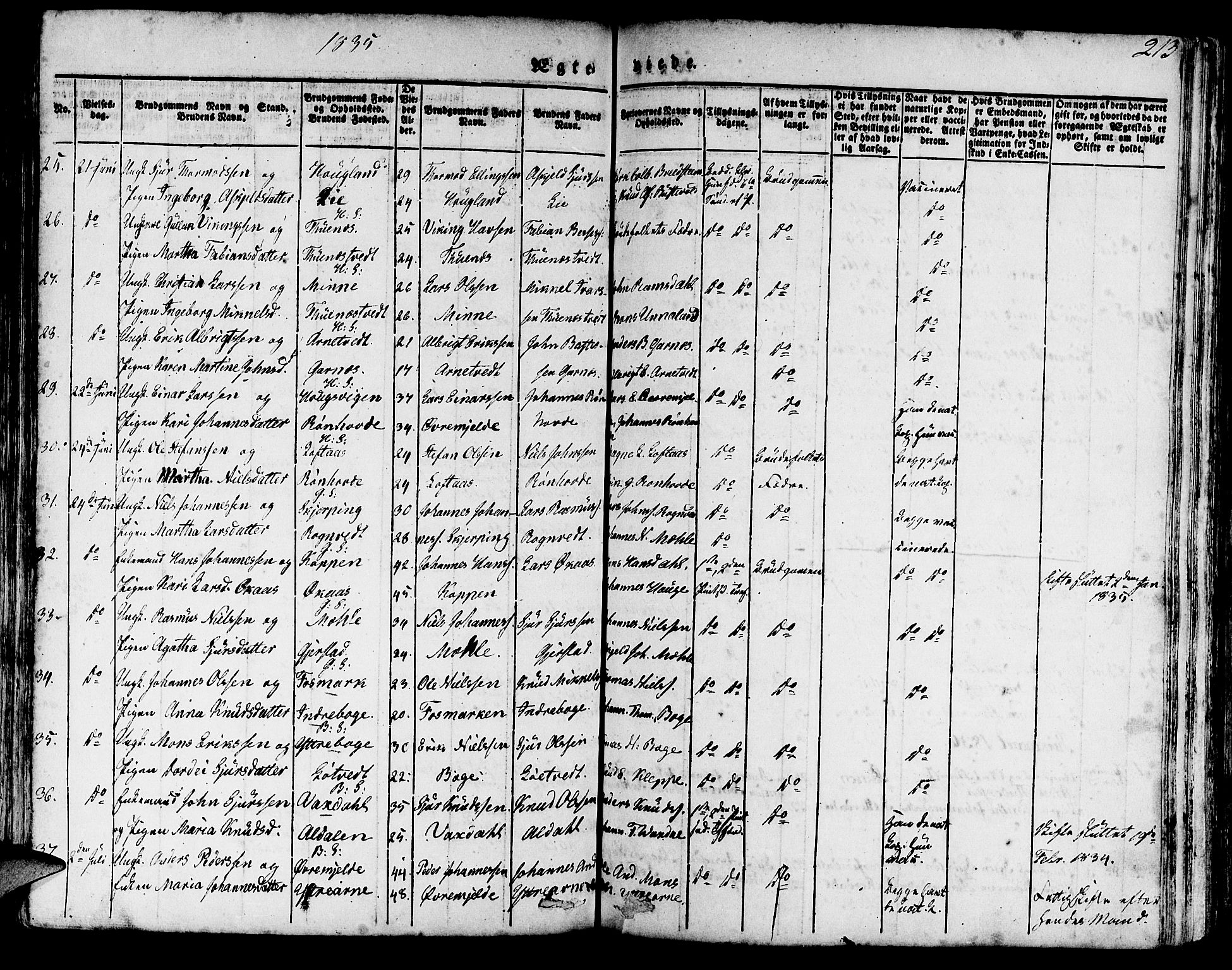 Haus sokneprestembete, SAB/A-75601/H/Haa: Parish register (official) no. A 14, 1827-1838, p. 213