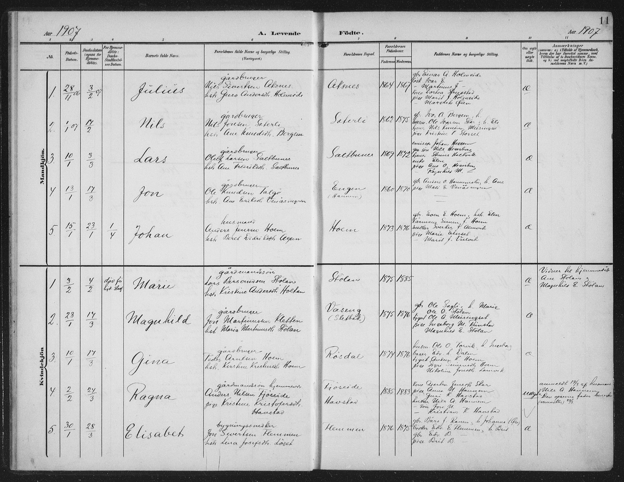 Ministerialprotokoller, klokkerbøker og fødselsregistre - Møre og Romsdal, AV/SAT-A-1454/586/L0989: Parish register (official) no. 586A15, 1906-1915, p. 11