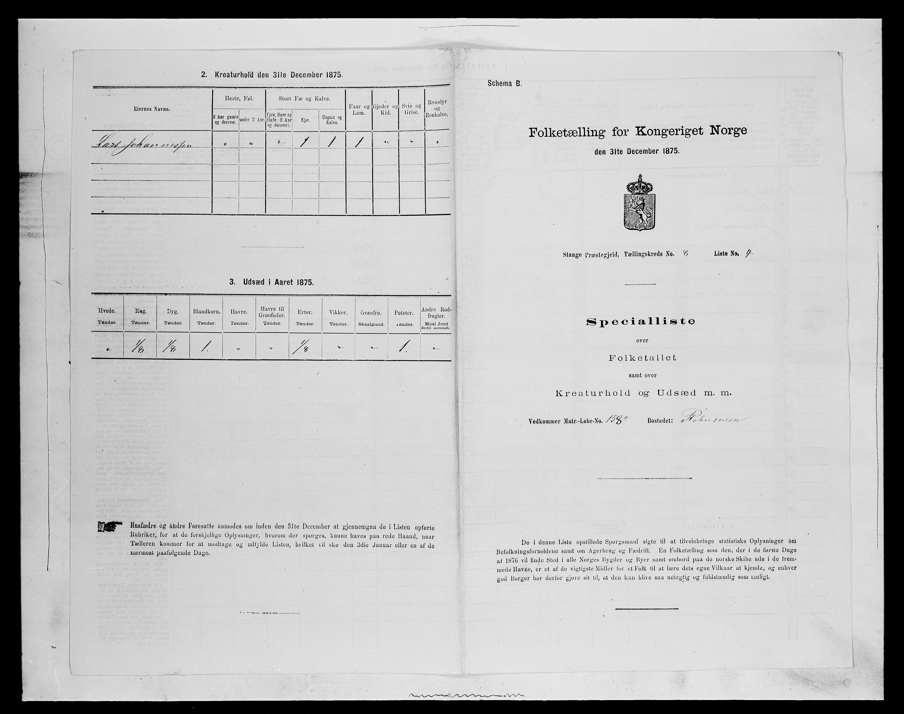 SAH, 1875 census for 0417P Stange, 1875, p. 1287