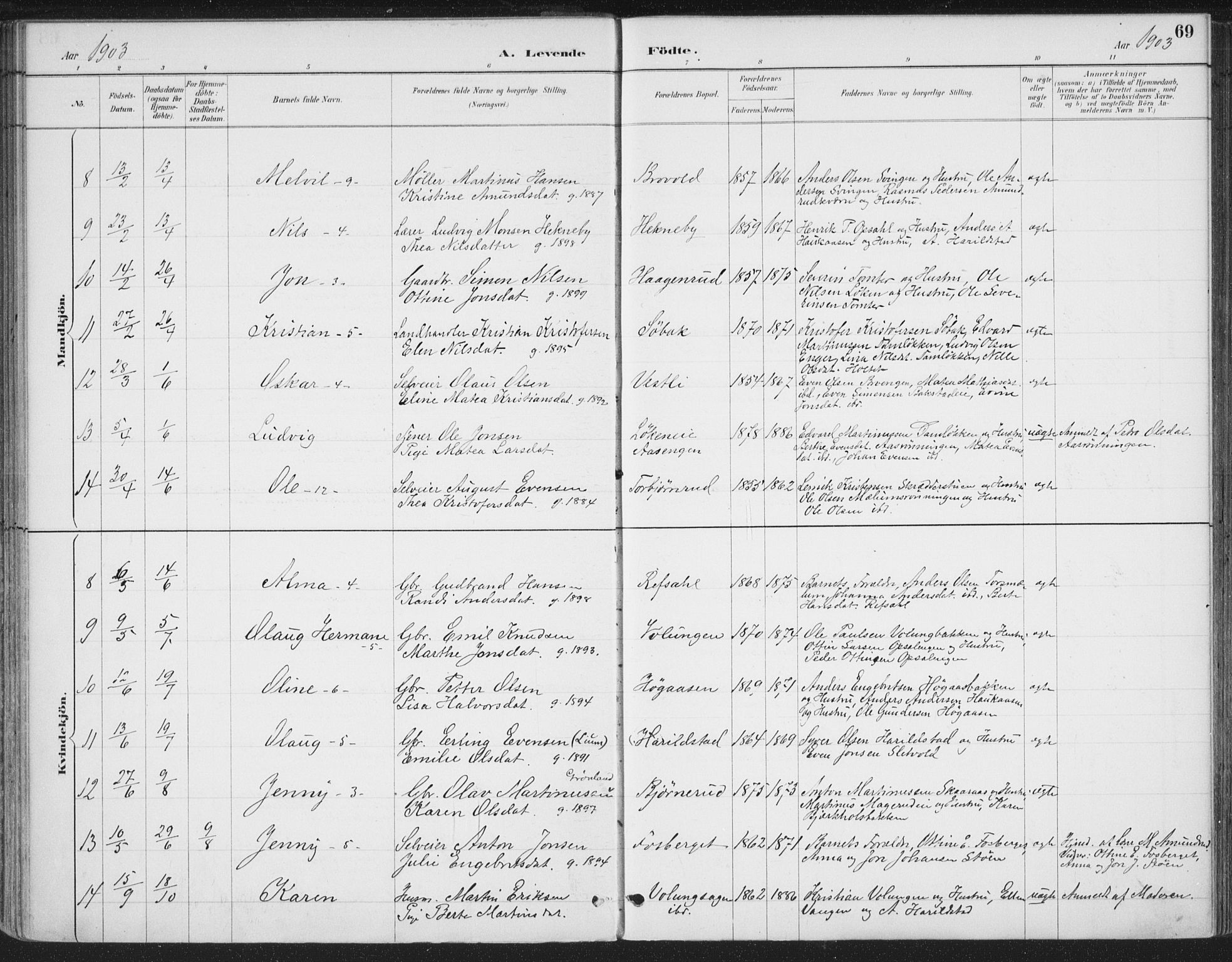 Romedal prestekontor, SAH/PREST-004/K/L0008: Parish register (official) no. 8, 1887-1905, p. 69