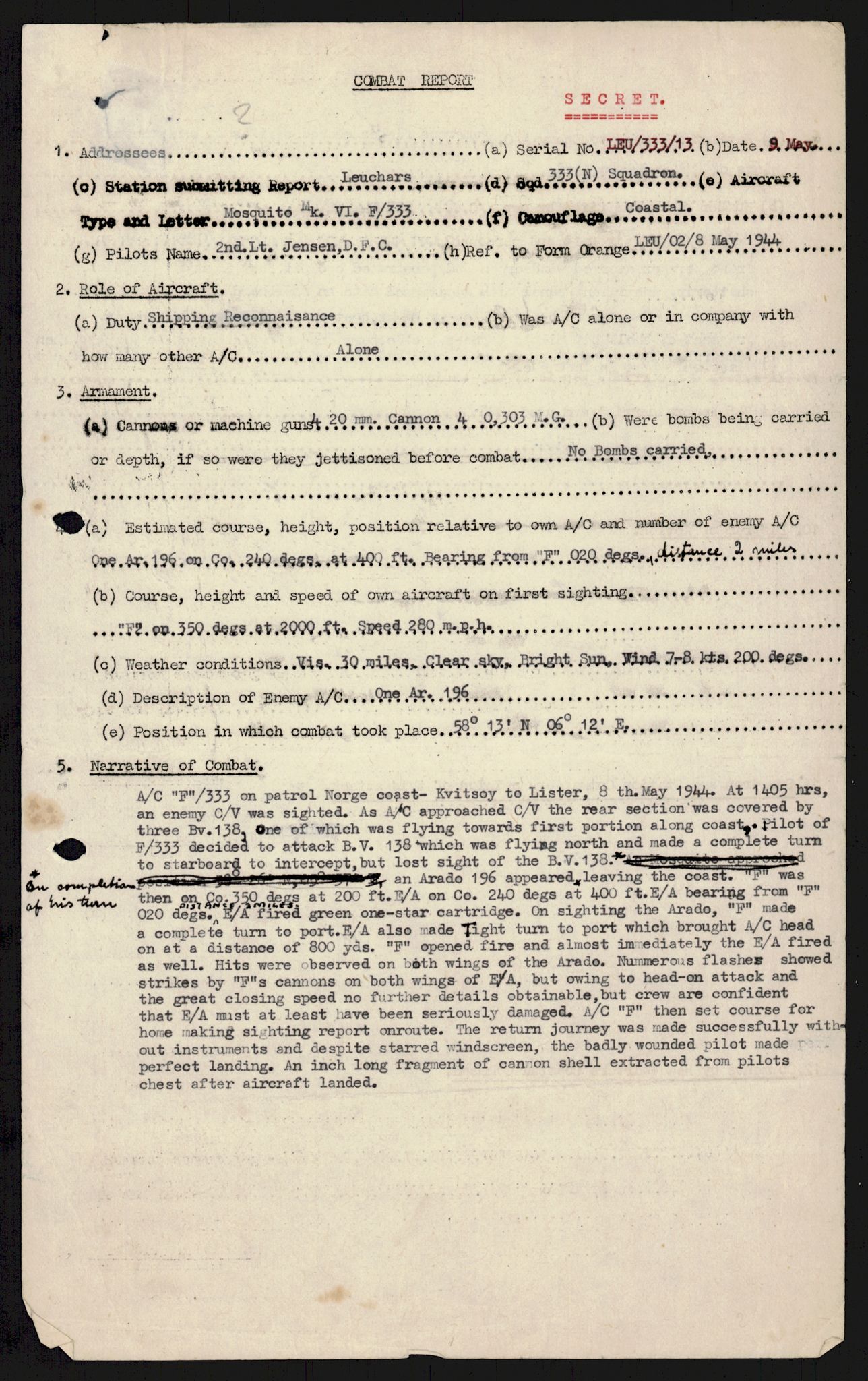 Forsvaret, 333 Skvadron, AV/RA-RAFA-2003/1/Da/L0041: Combat, Crash and and Circumstantial Reports , 1943-1945, p. 329