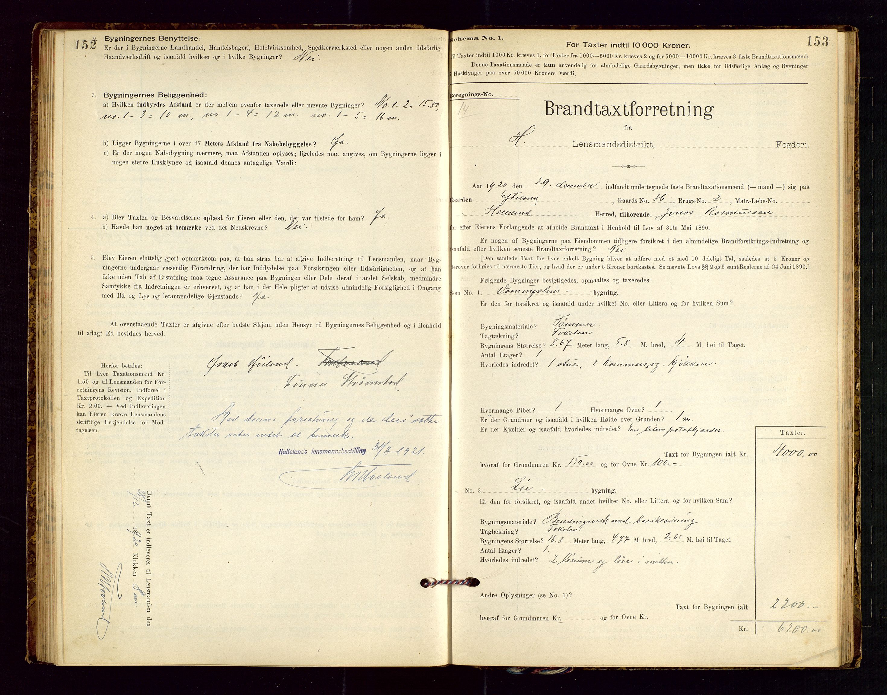 Helleland lensmannskontor, AV/SAST-A-100209/Gob/L0001: "Brandtaxationsprotokol", 1896-1919, p. 152-153