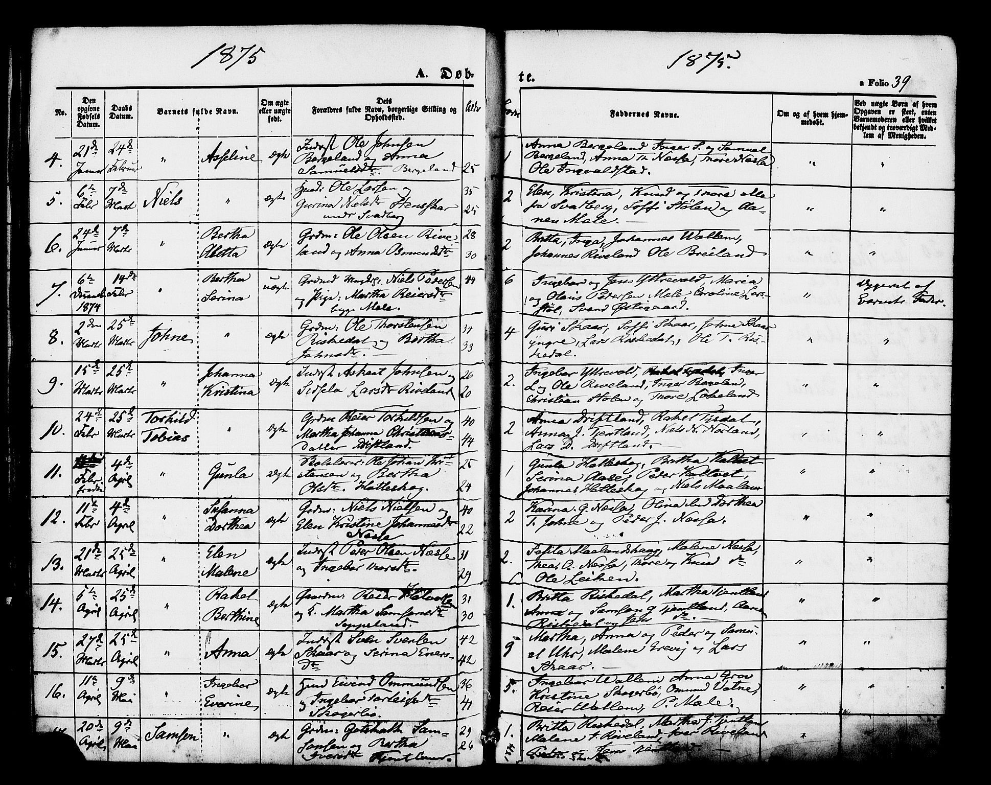 Hjelmeland sokneprestkontor, AV/SAST-A-101843/01/IV/L0012: Parish register (official) no. A 12, 1862-1886, p. 39