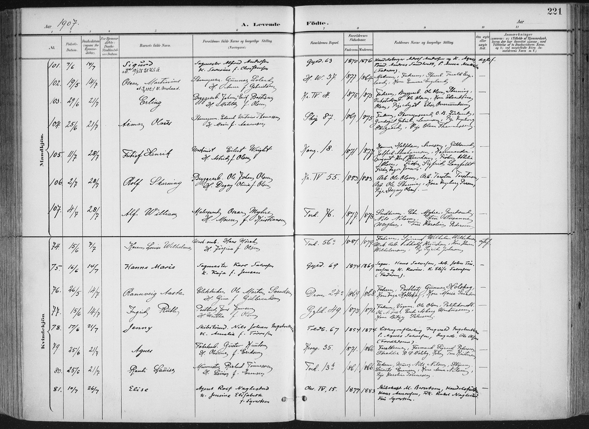Kristiansand domprosti, SAK/1112-0006/F/Fa/L0021: Parish register (official) no. A 20, 1898-1908, p. 221