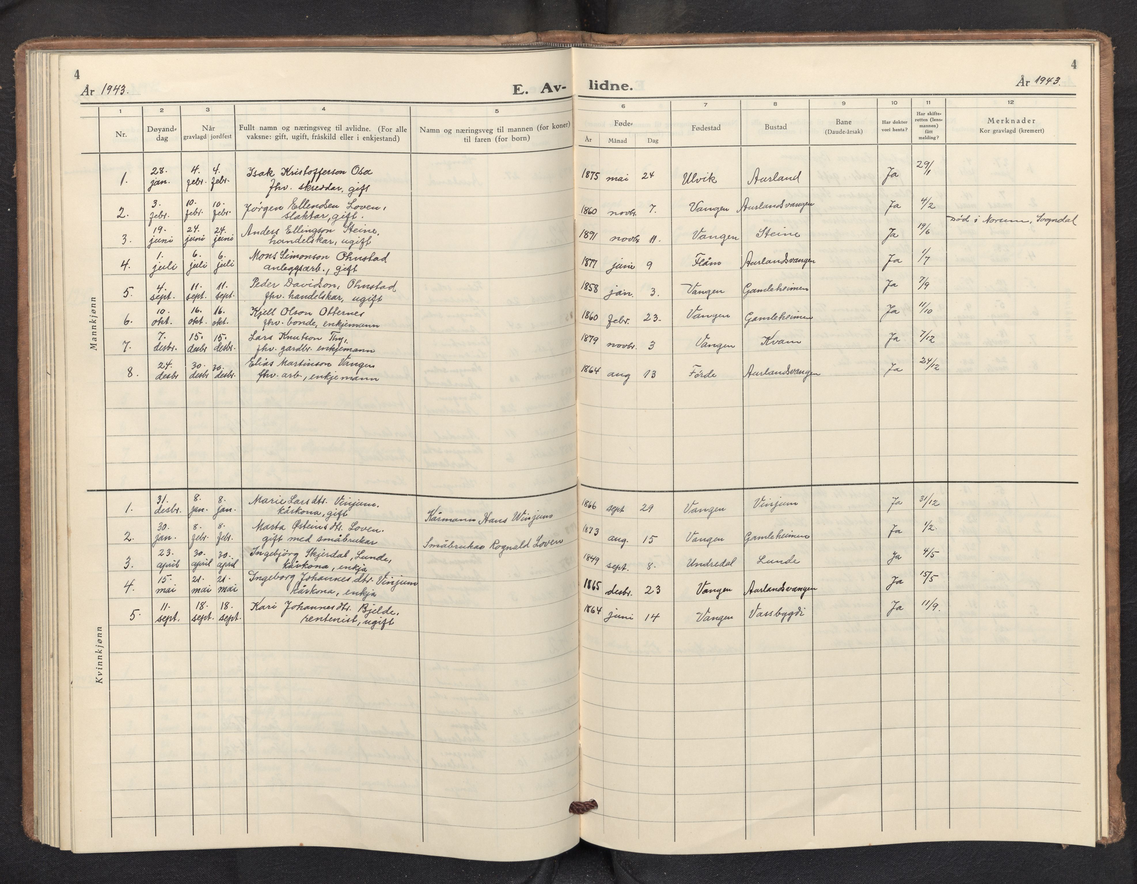 Aurland sokneprestembete, AV/SAB-A-99937/H/Hb/Hba/L0004: Parish register (copy) no. A 4, 1939-1961, p. 4