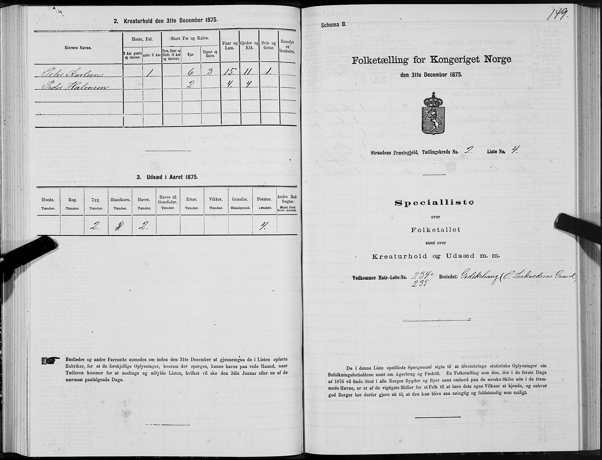 SAT, 1875 census for 1525P Stranda, 1875, p. 1149