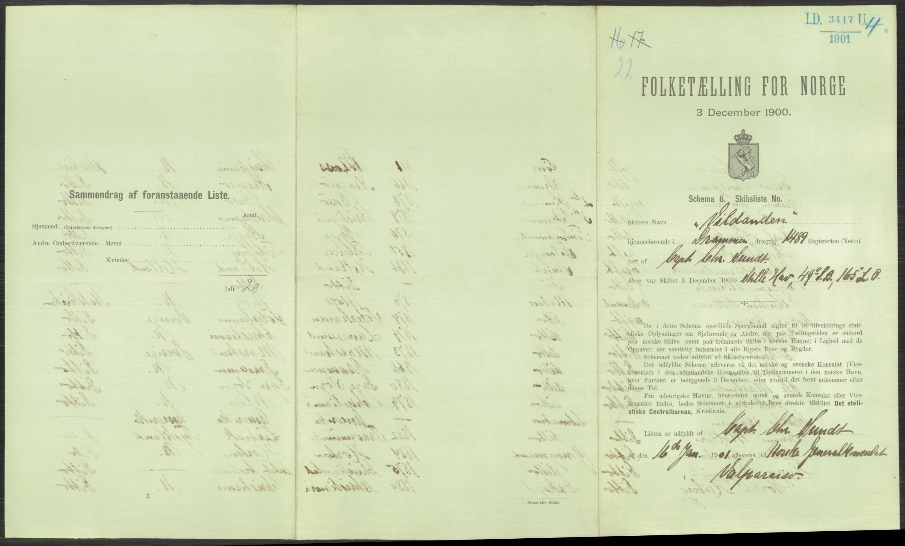 RA, 1900 Census - ship lists from ships in Norwegian harbours, harbours abroad and at sea, 1900, p. 6187