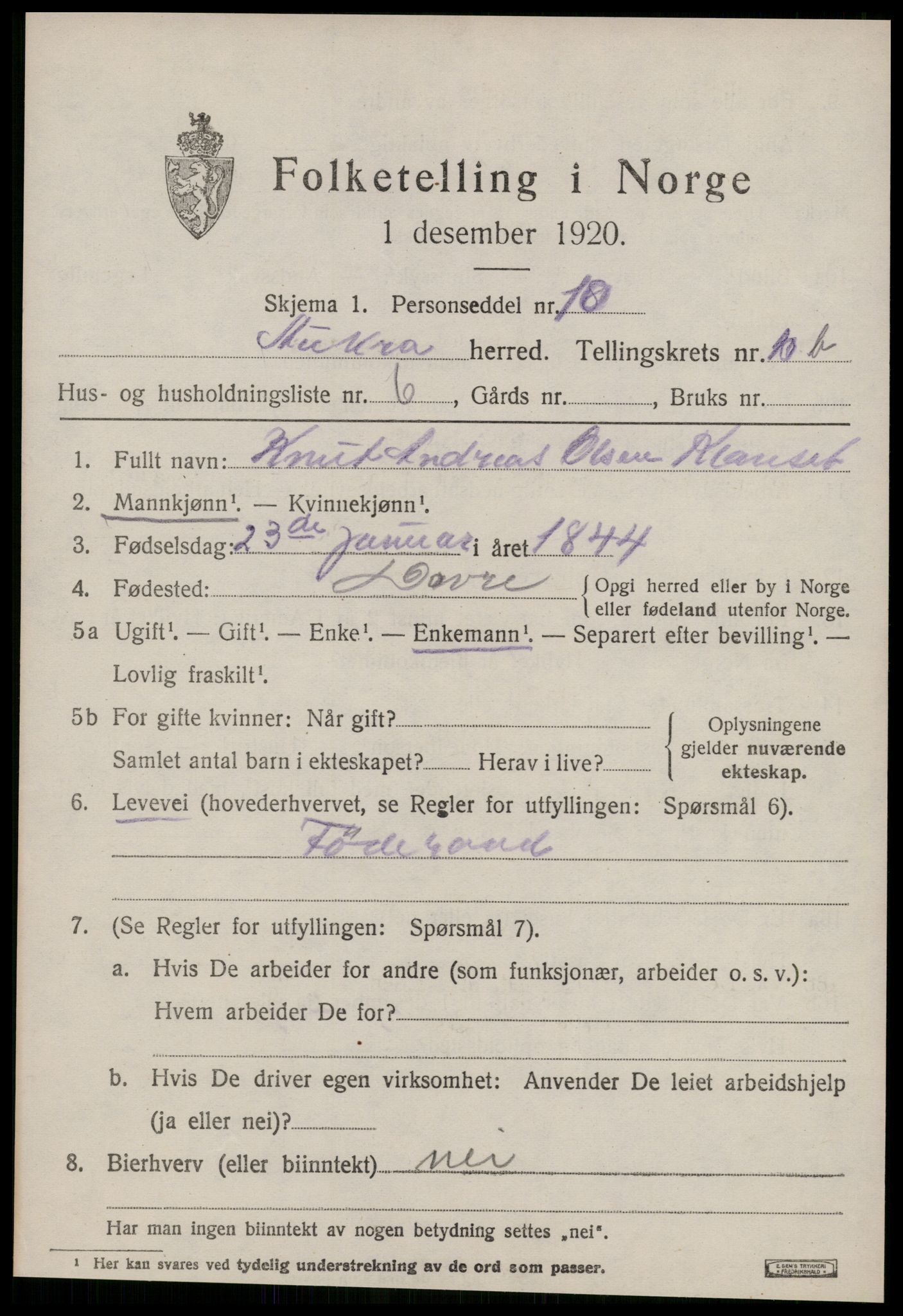 SAT, 1920 census for Aukra, 1920, p. 5049