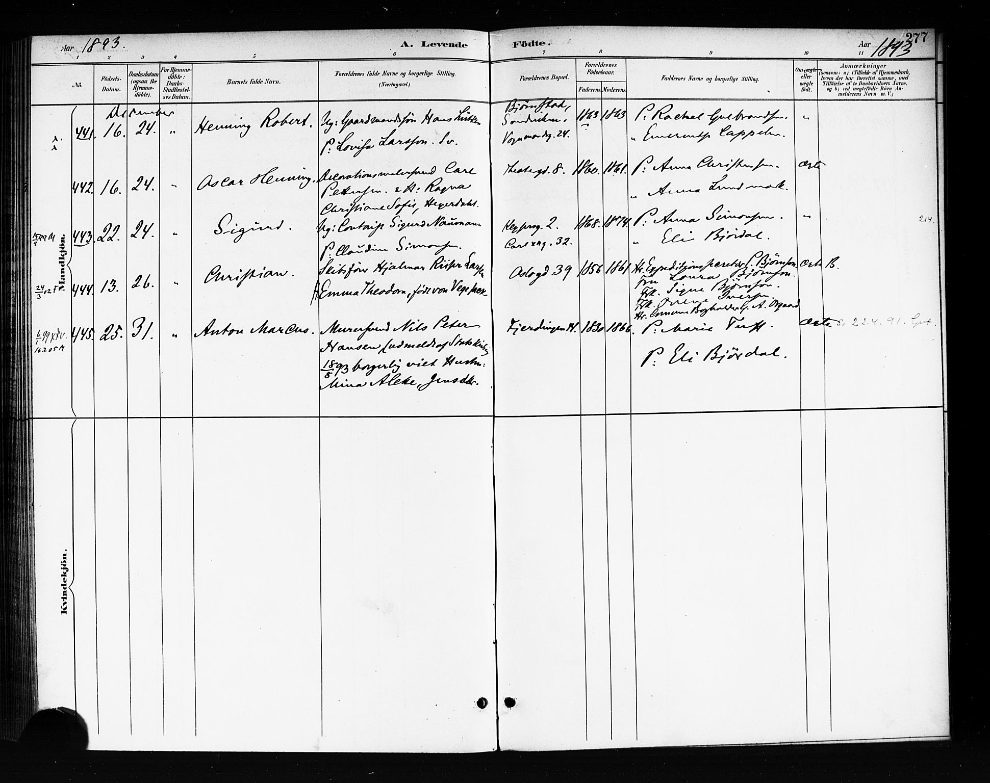 Rikshospitalet prestekontor Kirkebøker, AV/SAO-A-10309b/F/L0008: Parish register (official) no. 8, 1890-1893, p. 277