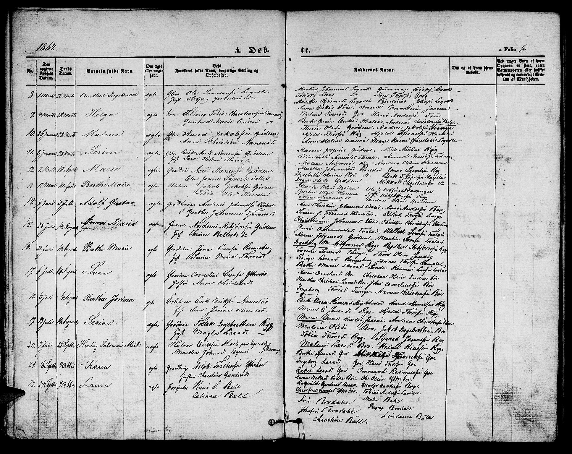 Hetland sokneprestkontor, AV/SAST-A-101826/30/30BB/L0002: Parish register (copy) no. B 2, 1856-1891, p. 16