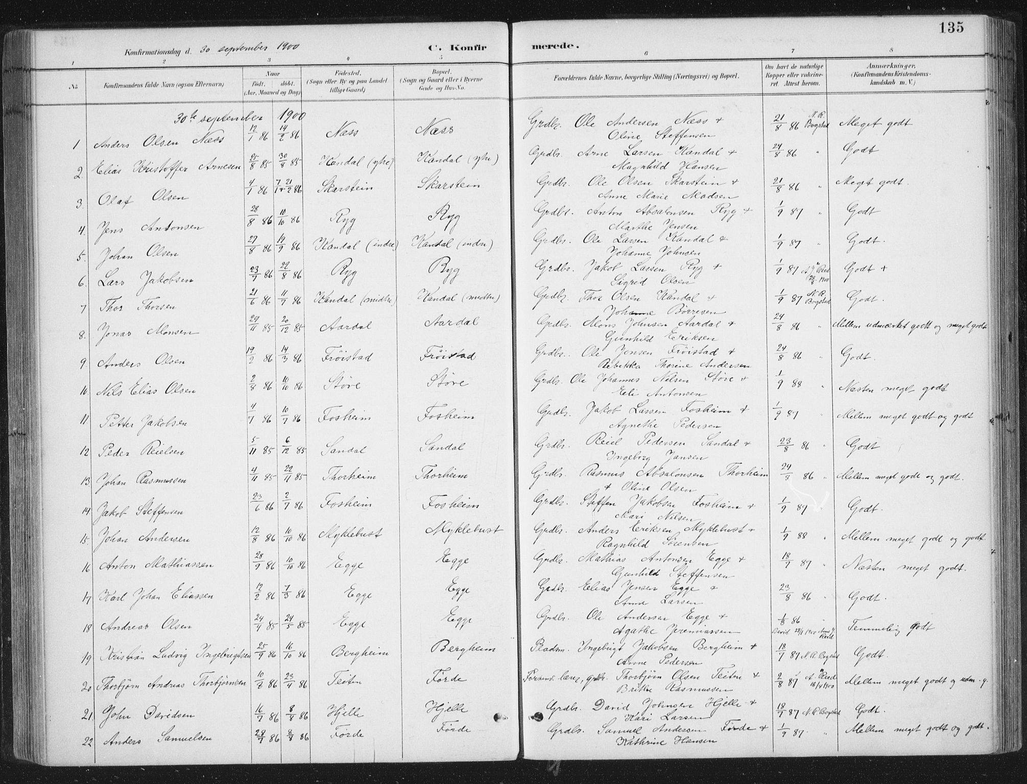 Gloppen sokneprestembete, AV/SAB-A-80101/H/Haa/Haac/L0002: Parish register (official) no. C  2, 1887-1904, p. 135