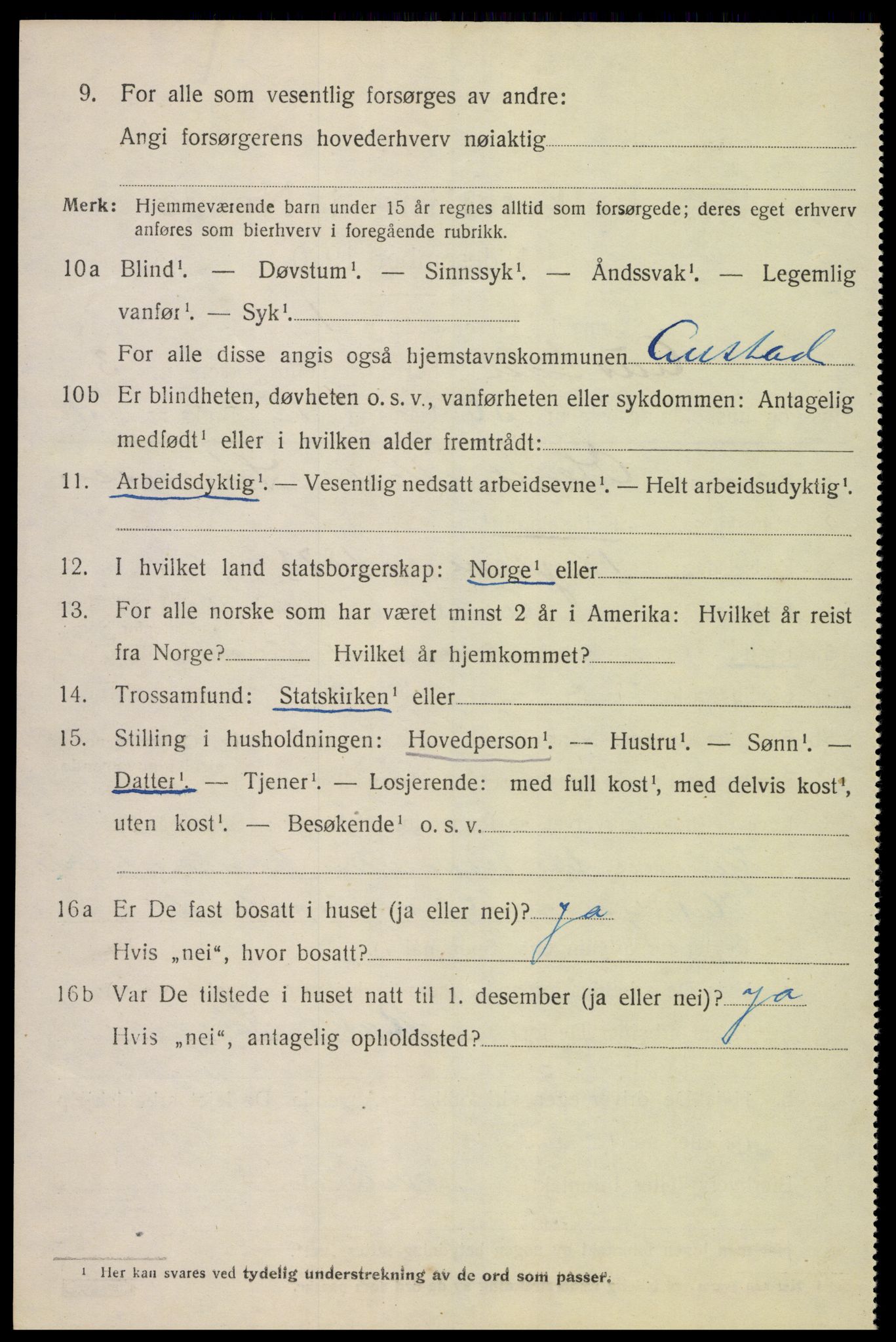 SAK, 1920 census for Austad, 1920, p. 1394