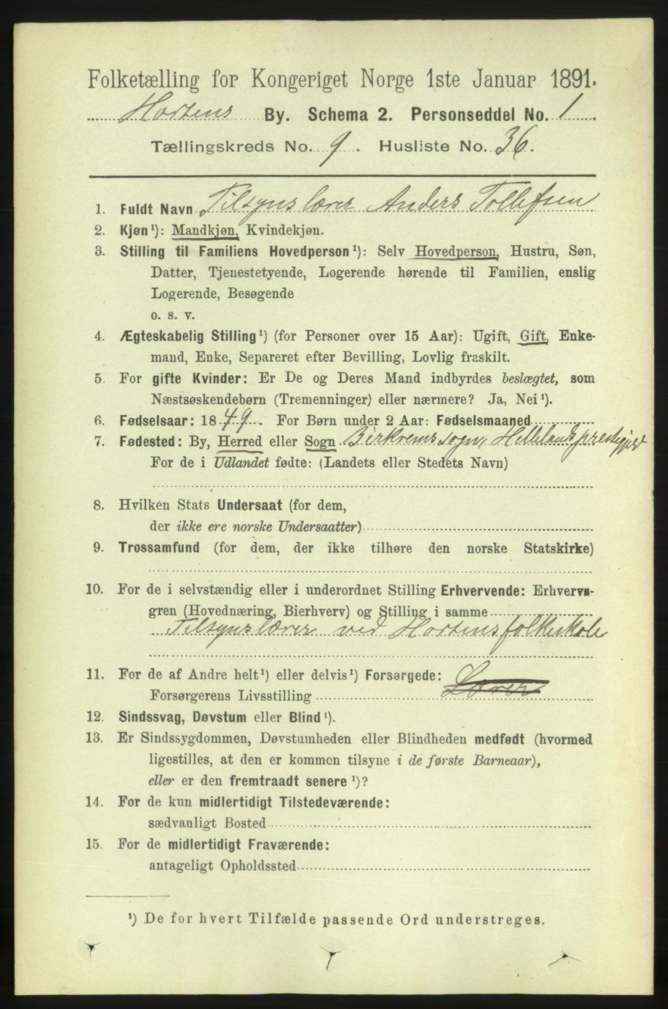 RA, 1891 census for 0703 Horten, 1891, p. 5953