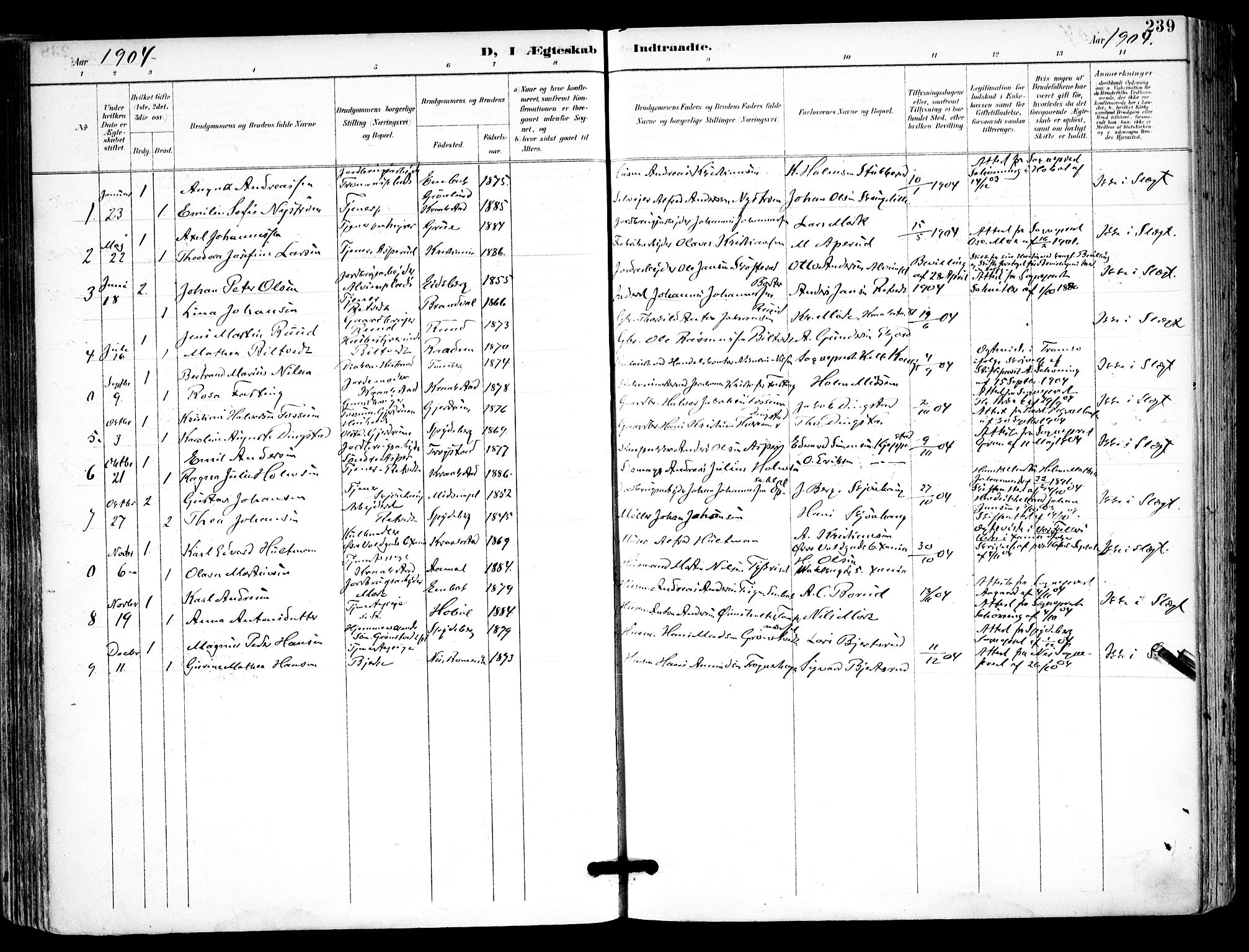 Kråkstad prestekontor Kirkebøker, SAO/A-10125a/F/Fa/L0010: Parish register (official) no. I 10, 1893-1931, p. 239