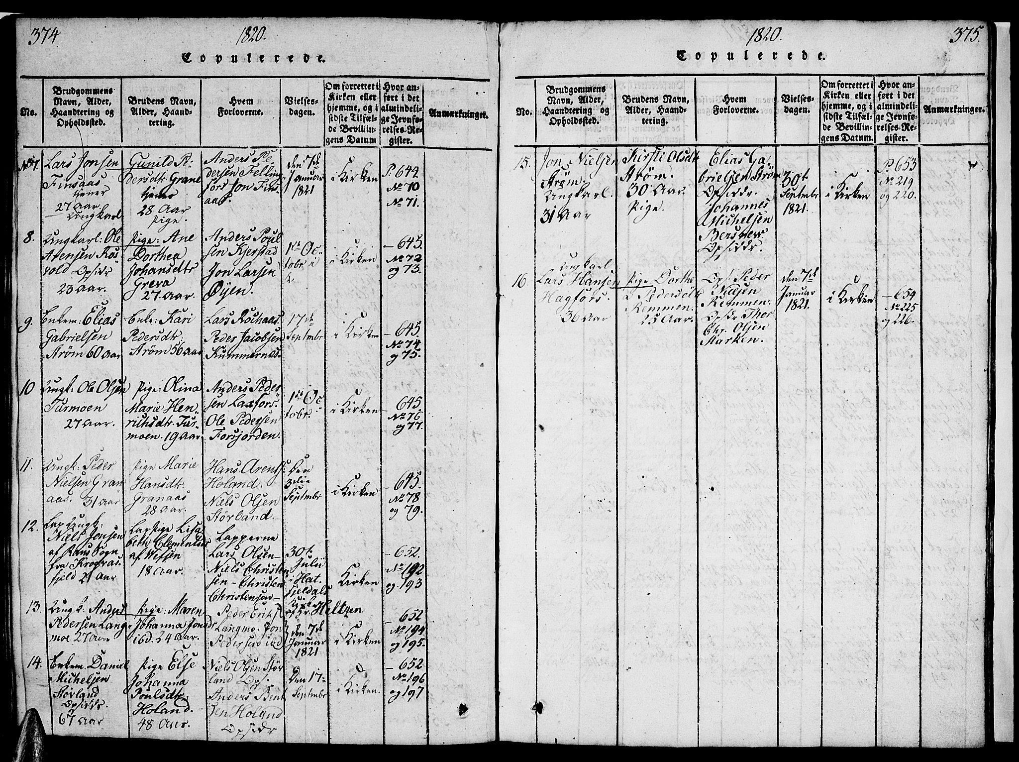 Ministerialprotokoller, klokkerbøker og fødselsregistre - Nordland, AV/SAT-A-1459/820/L0299: Parish register (copy) no. 820C01, 1820-1825, p. 374-375