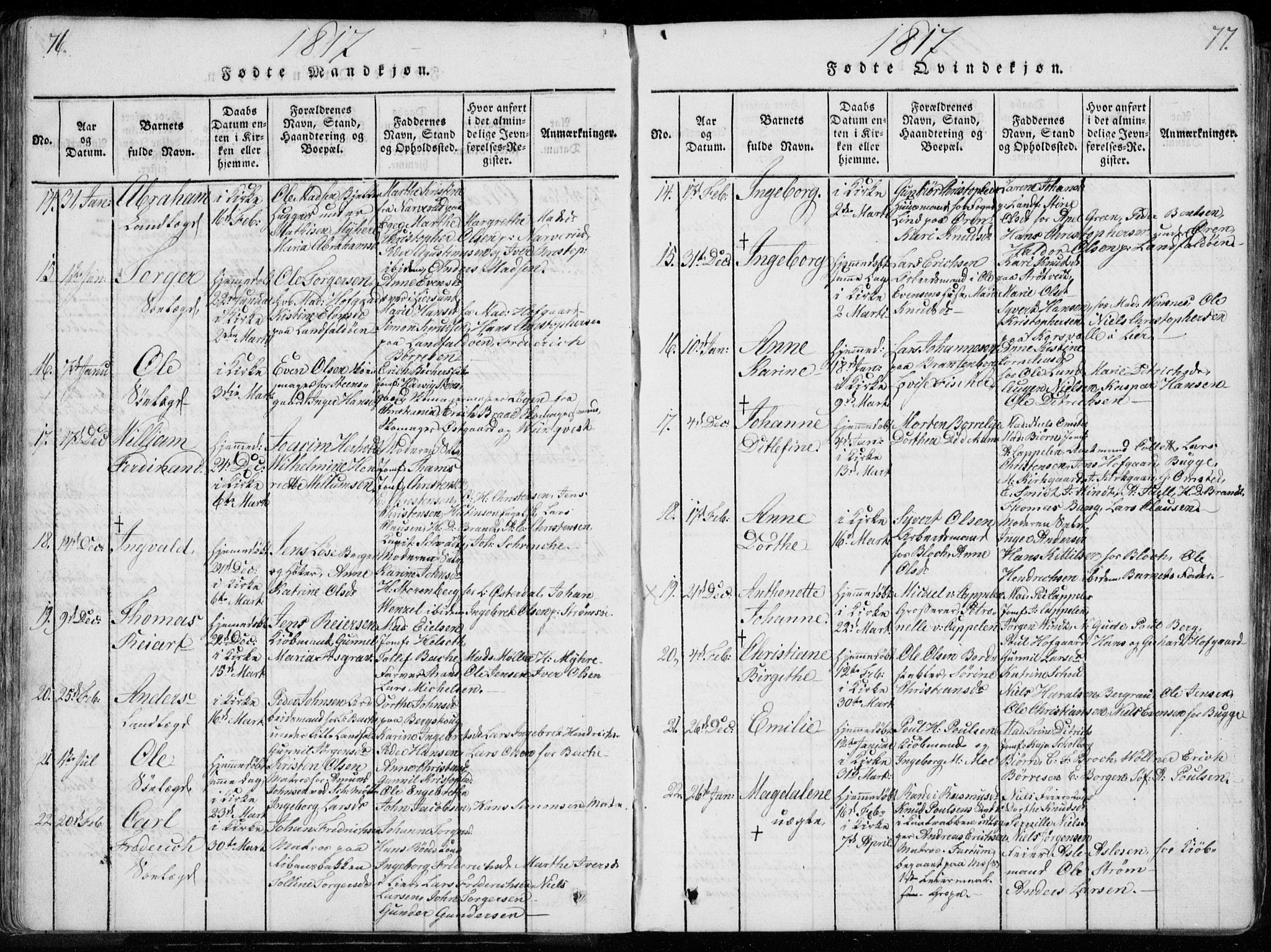 Bragernes kirkebøker, AV/SAKO-A-6/F/Fa/L0007: Parish register (official) no. I 7, 1815-1829, p. 76-77