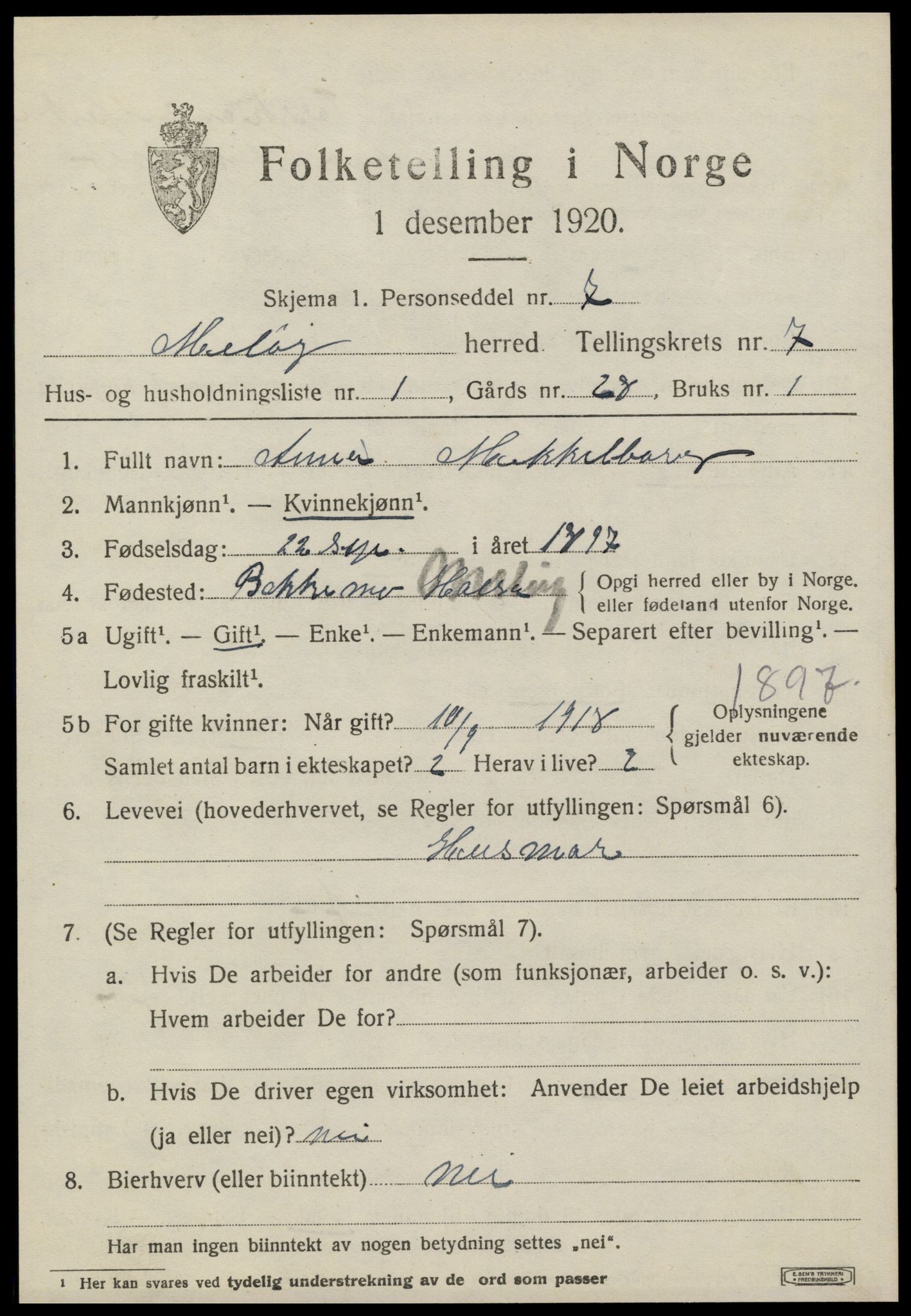 SAT, 1920 census for Meløy, 1920, p. 3723