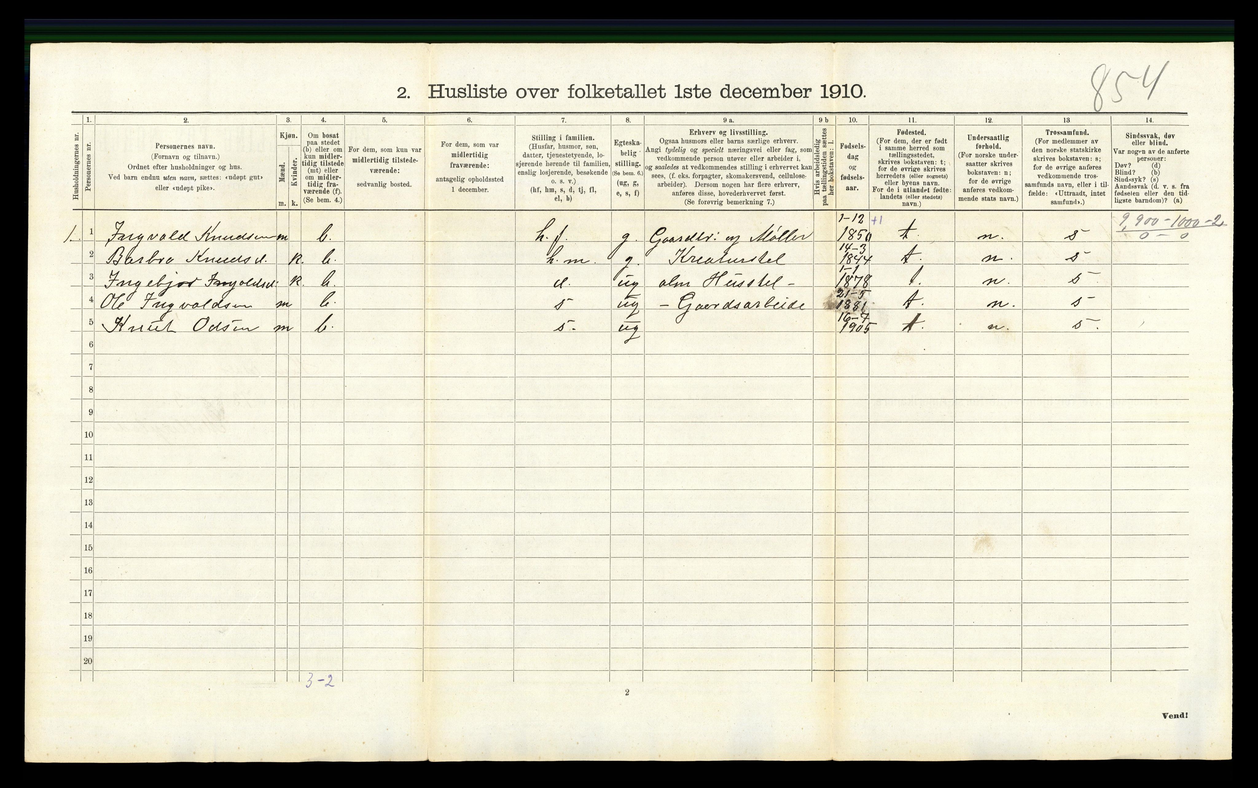 RA, 1910 census for Hemsedal, 1910, p. 341