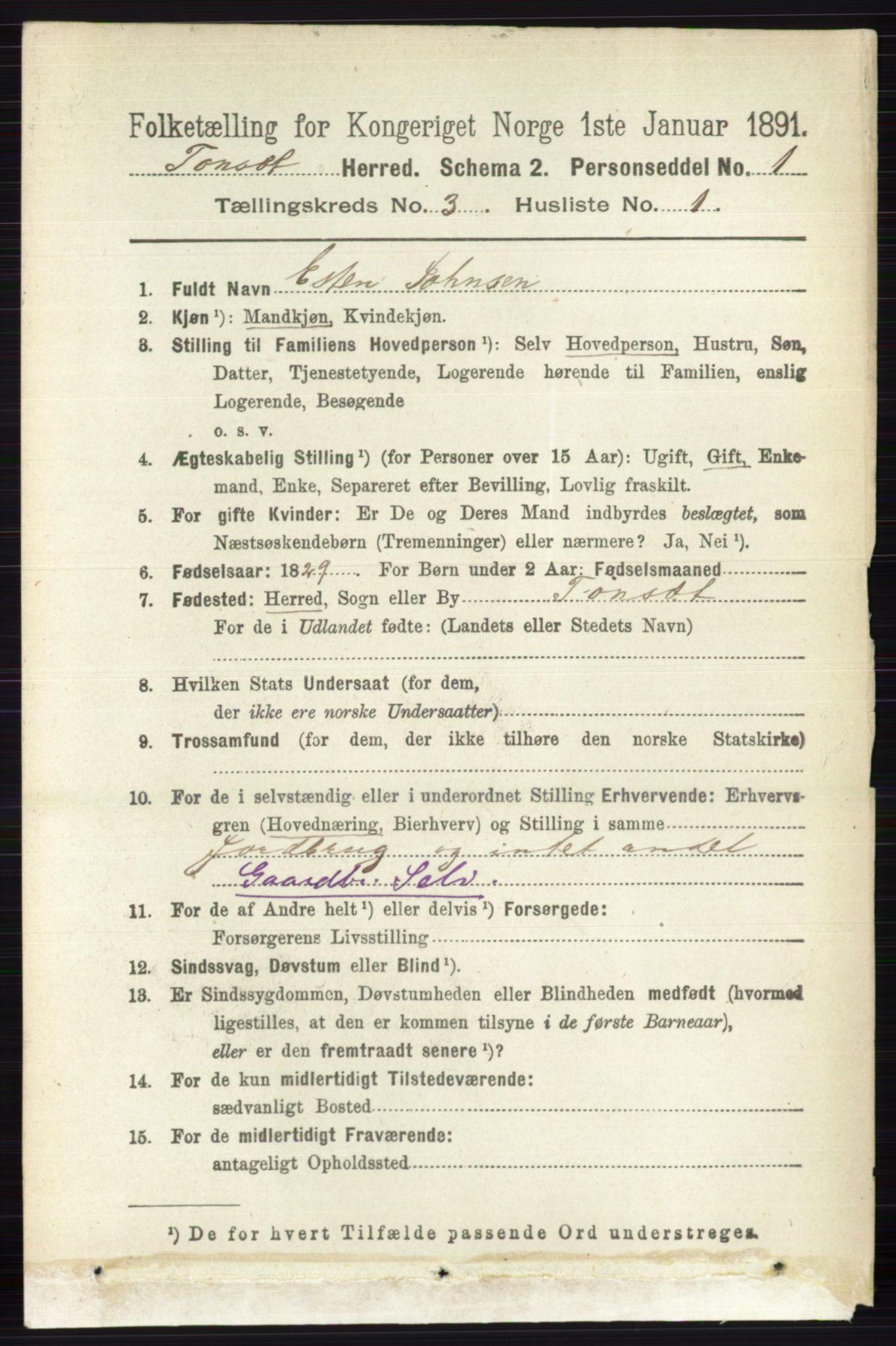 RA, 1891 census for 0437 Tynset, 1891, p. 582