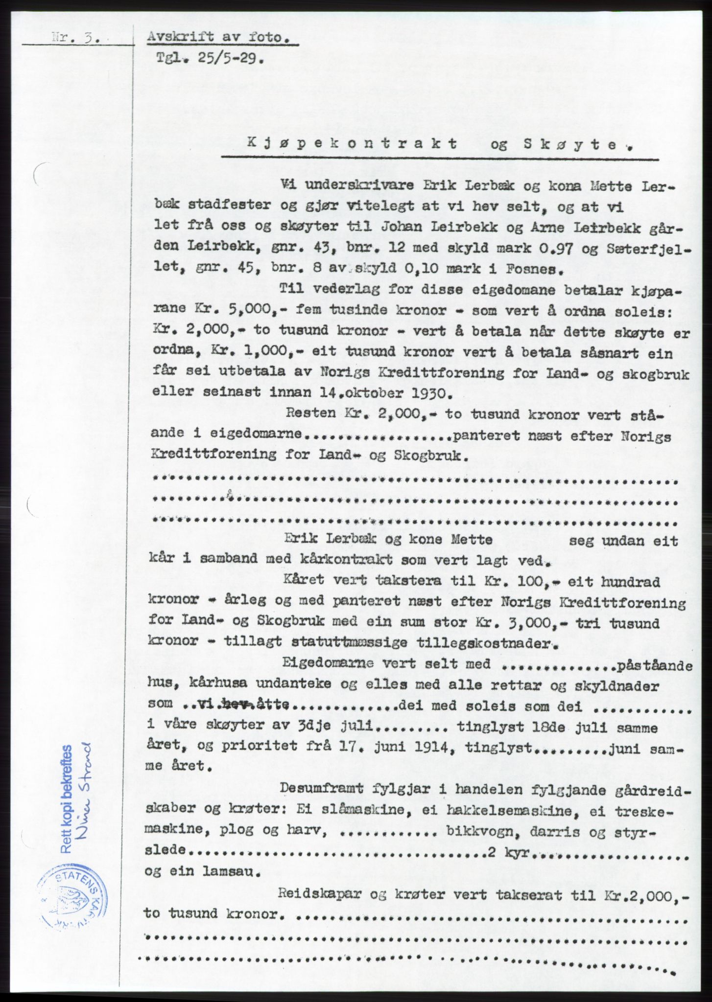 Namdal sorenskriveri, SAT/A-4133/1/2/2C: Mortgage book no. -, 1940-1941, Deed date: 30.03.1940