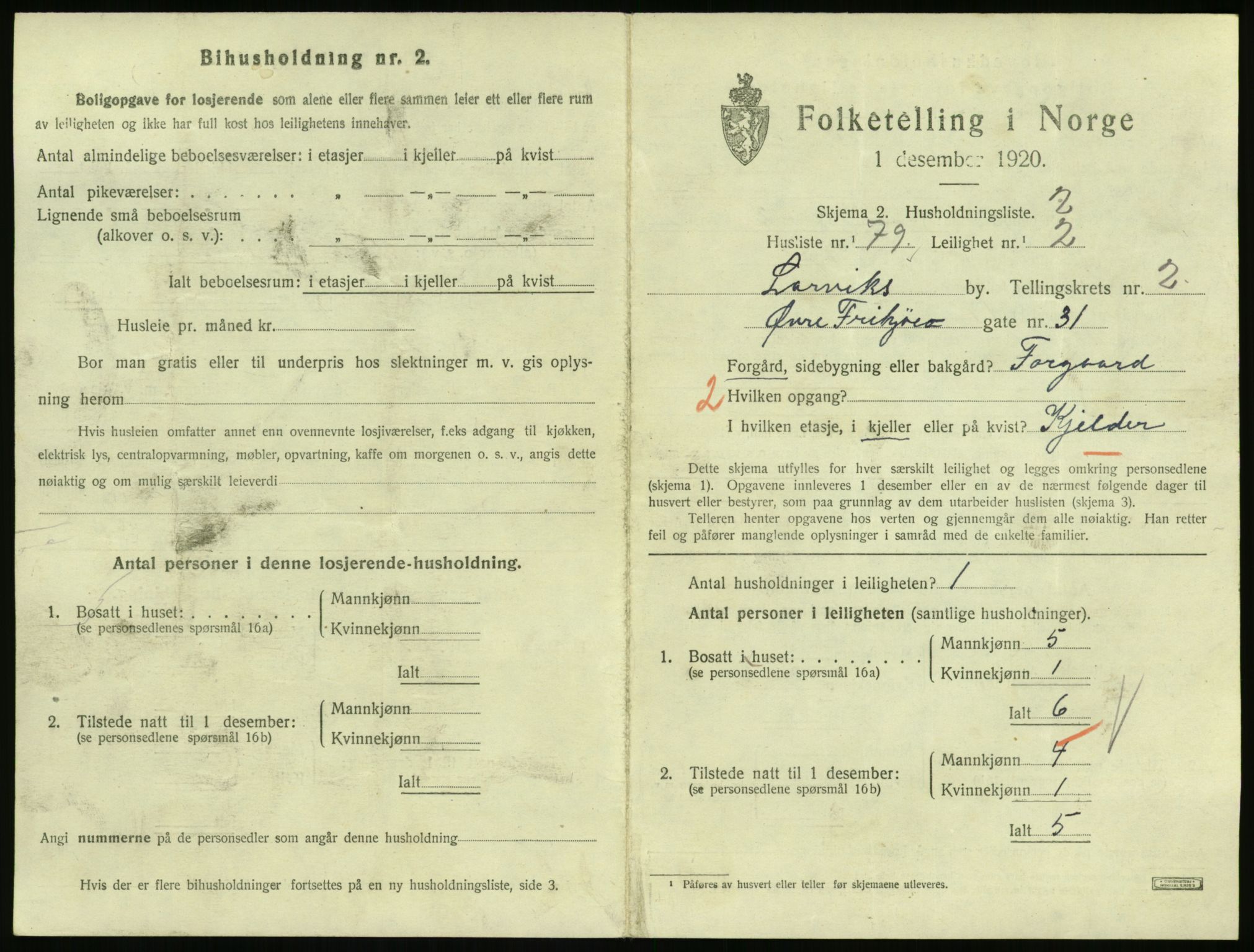 SAKO, 1920 census for Larvik, 1920, p. 3694